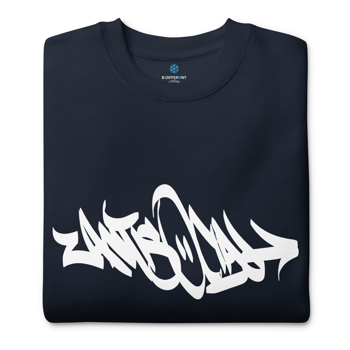 folded Antisocial Graffiti Tag sweatshirt navy B.Different Clothing graffiti street art inspired streetwear brand