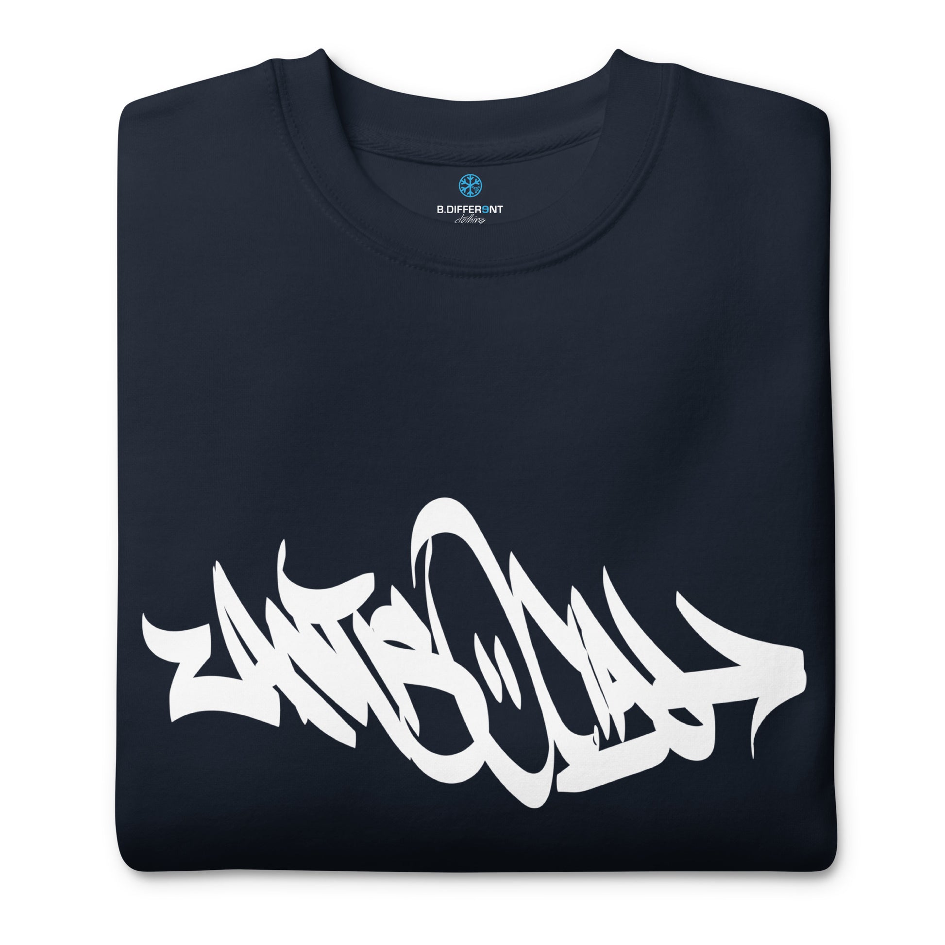 folded Antisocial Graffiti Tag sweatshirt navy B.Different Clothing graffiti street art inspired streetwear brand