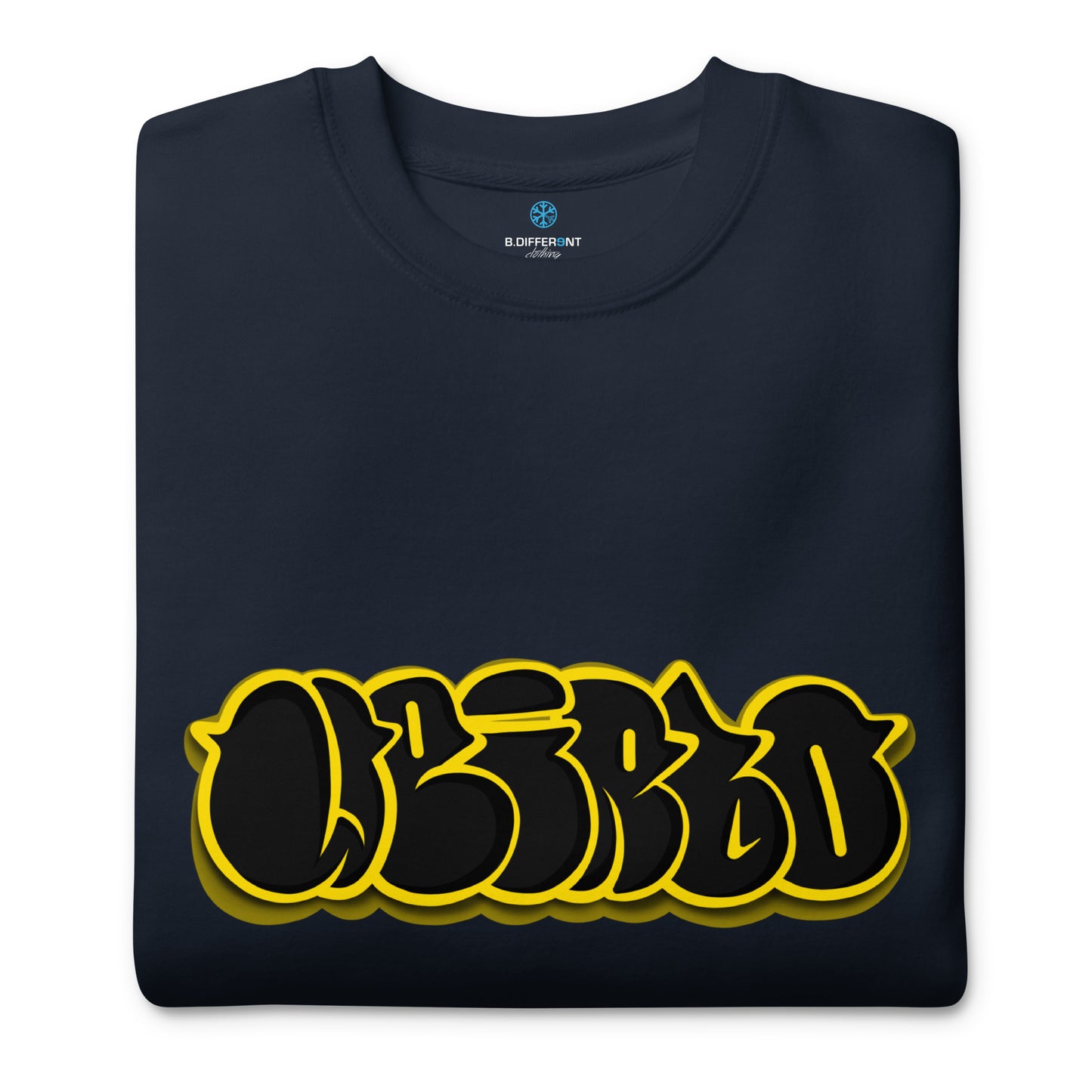 folded Weirdo Throwie Sweatshirt navy by B.Different Clothing street art graffiti inspired streetwear brand