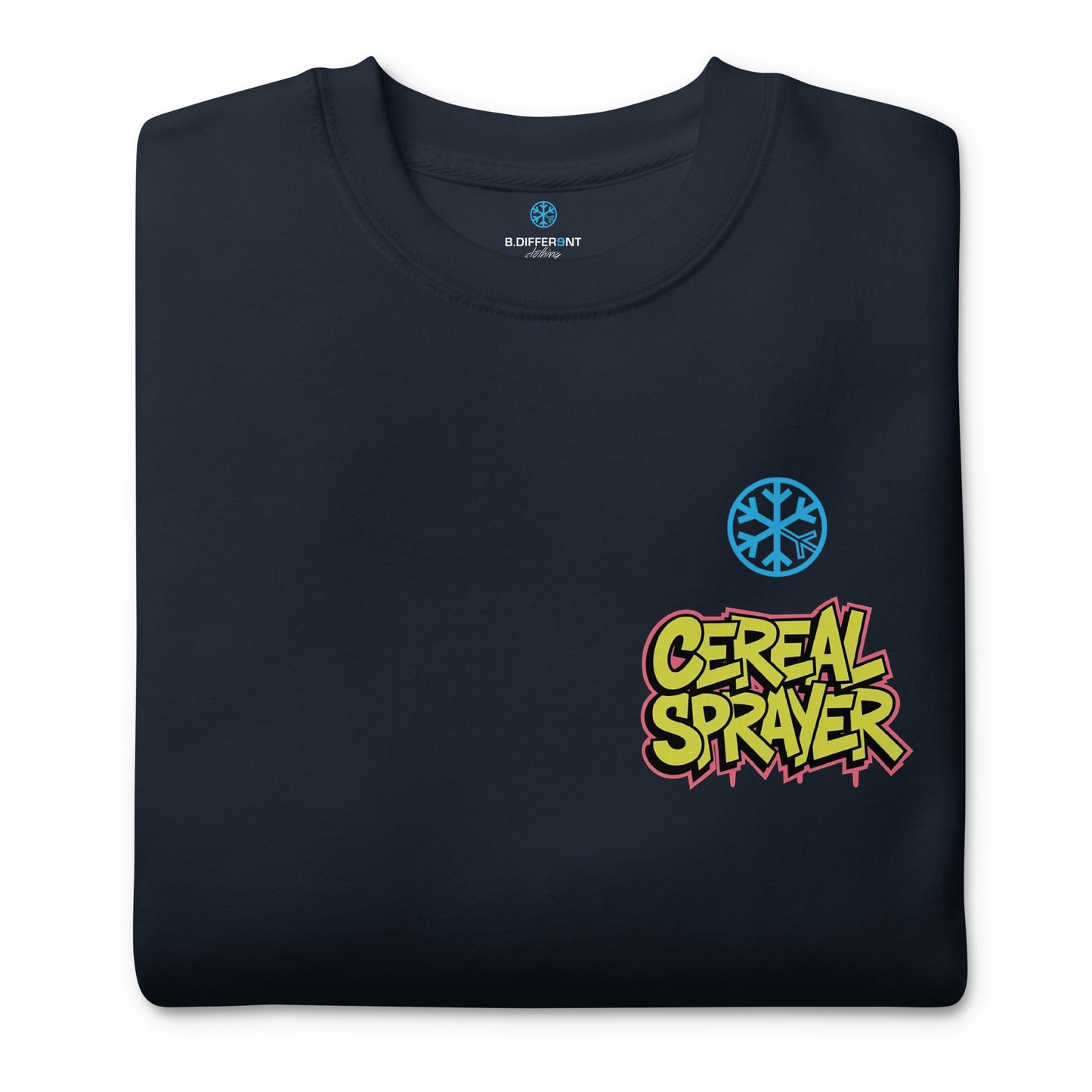 folded Cereal Sprayer Graffiti sweatshirt navy B.Different Clothing graffiti street art inspired streetwear brand