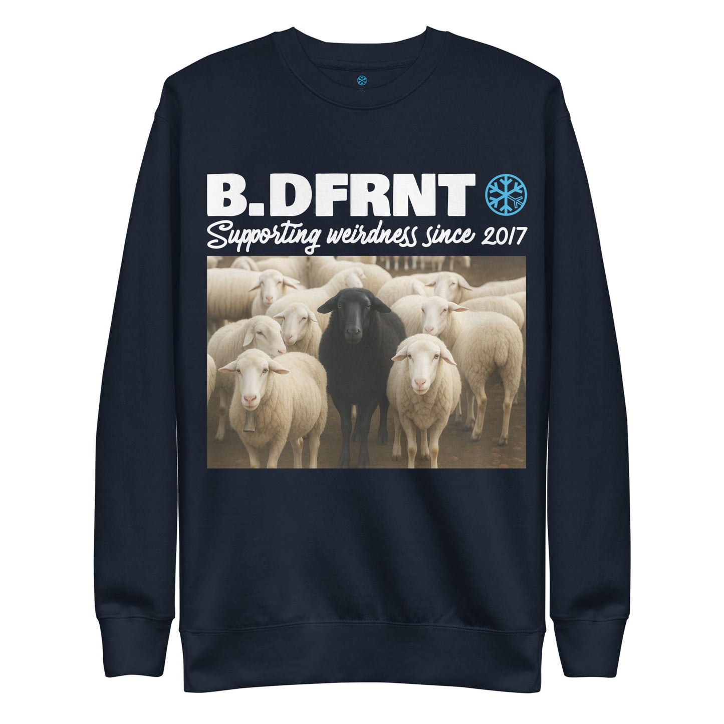 Navy-Black Sheep Sweatshirt from B.Different Clothing, front view, graffiti-inspired streetwear