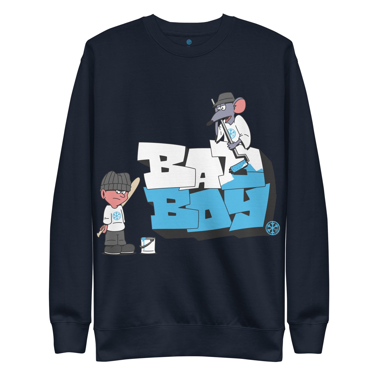 Navy-Bad Boy Graffiti Sweatshirt from B.Different Clothing, front view, graffiti-inspired streetwear