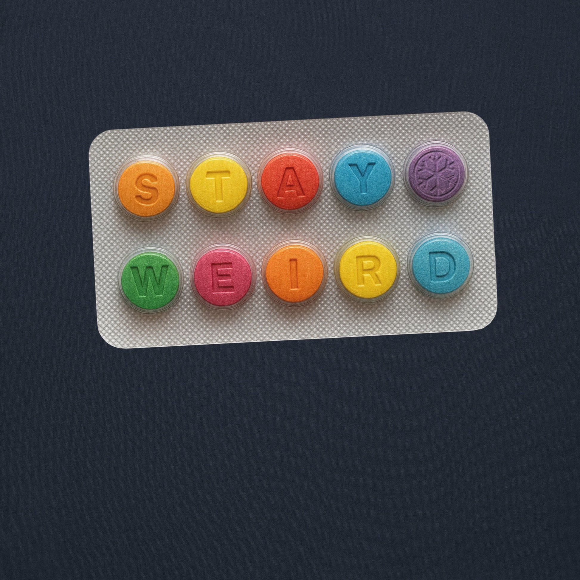Navy-Stay Weird Pills Sweatshirt from B.Different Clothing, graphic, graffiti-inspired streetwear