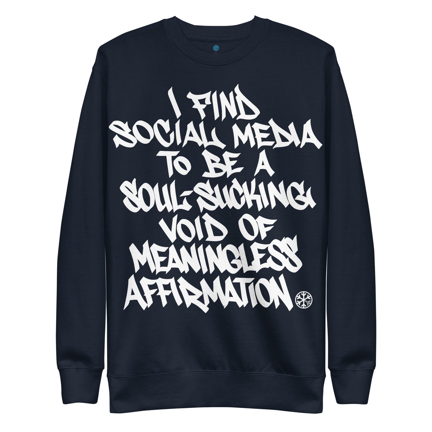 Navy-Social Media Graffiti Tag Sweatshirt from B.Different Clothing, front view, graffiti-inspired streetwear
