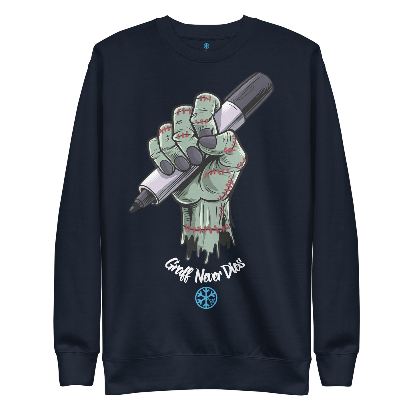 Navy-Thing Graffiti Sweatshirt from B.Different Clothing, front view, graffiti-inspired streetwear