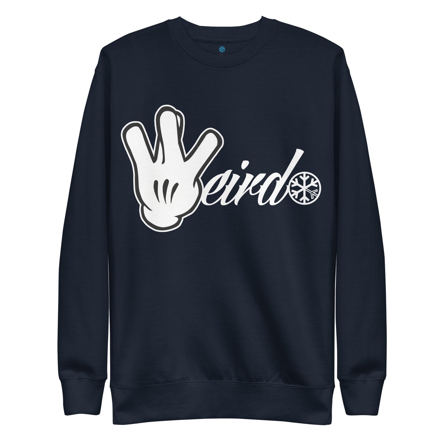 Navy-Weirdo Hand Sign Sweatshirt from B.Different Clothing, front view, graffiti-inspired streetwear
