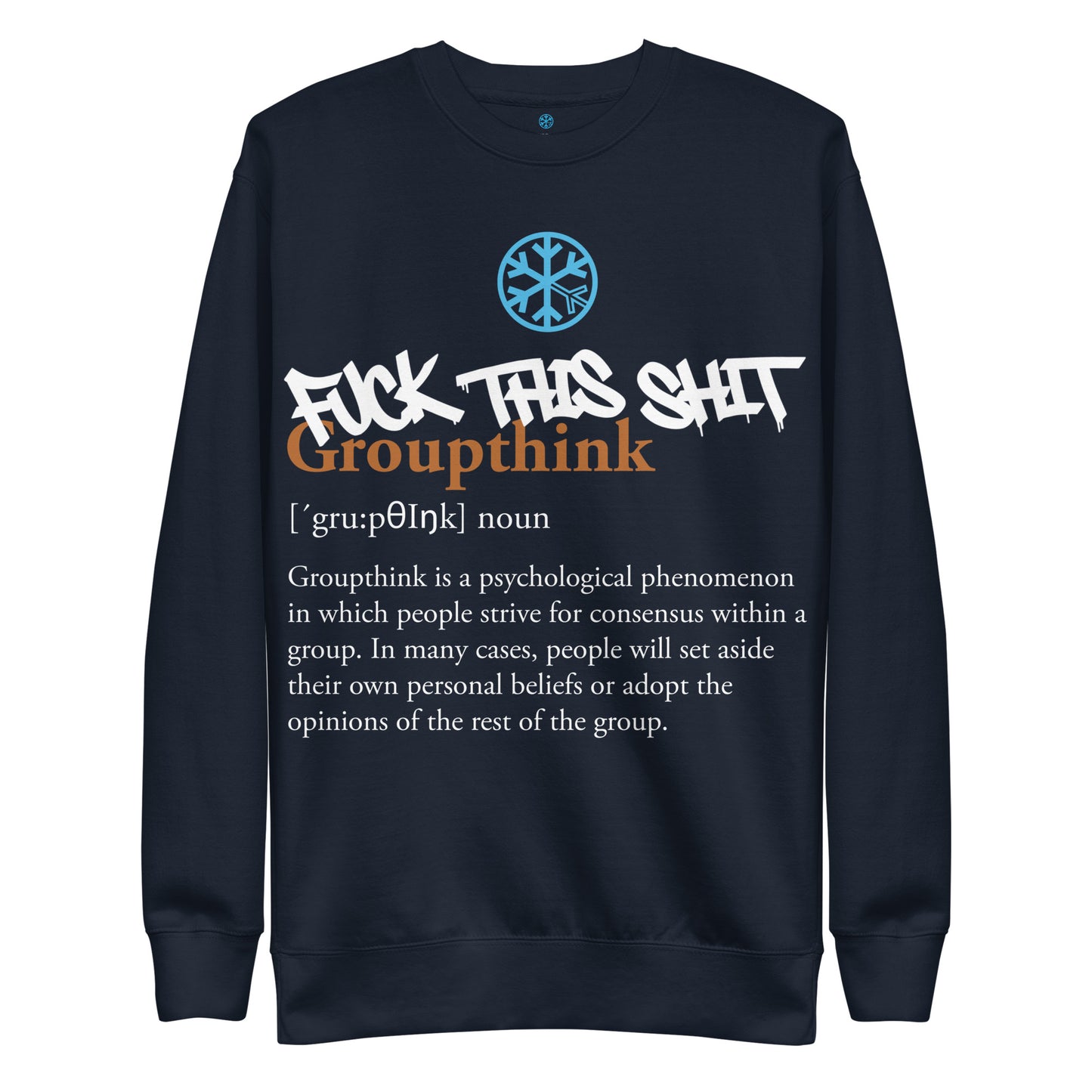 Navy-Groupthink Graffiti Sweatshirt from B.Different Clothing, front view, graffiti-inspired streetwear