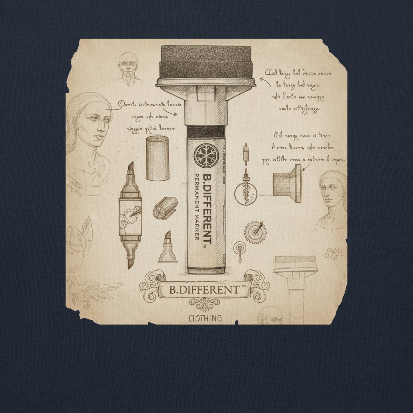 Navy-Marker Sketch Graffiti Sweatshirt from B.Different Clothing, graphic, graffiti-inspired streetwear