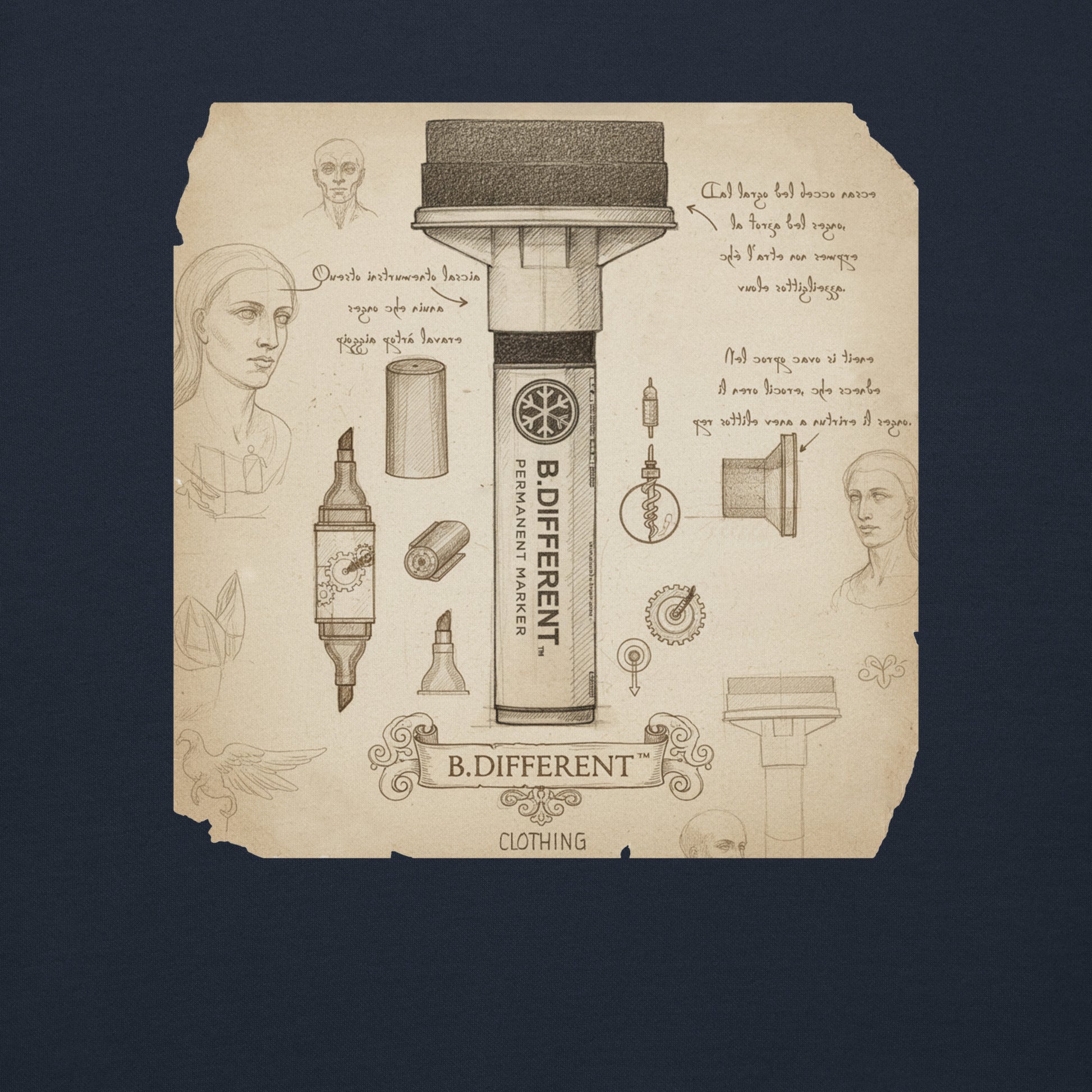 Navy-Marker Sketch Graffiti Sweatshirt from B.Different Clothing, graphic, graffiti-inspired streetwear