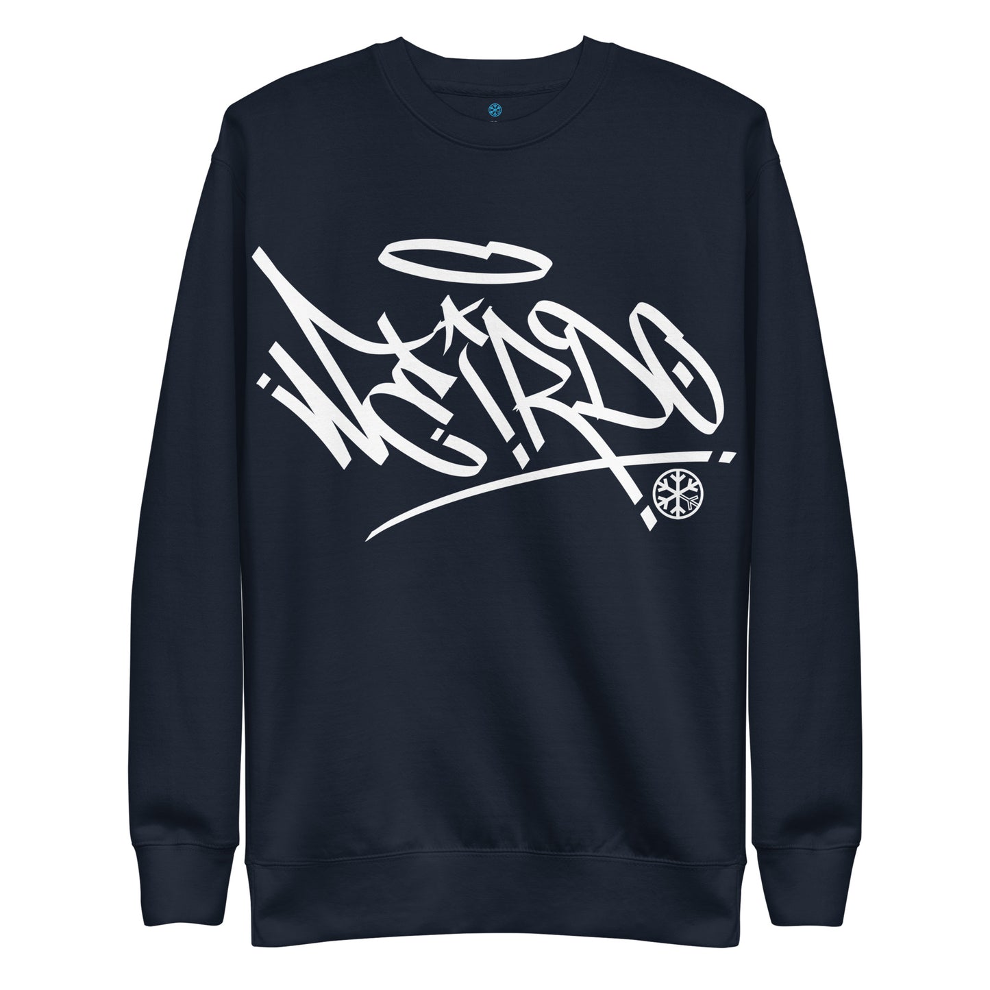 Navy-Weirdo Tag Graffiti Sweatshirt from B.Different Clothing, front view, graffiti-inspired streetwear