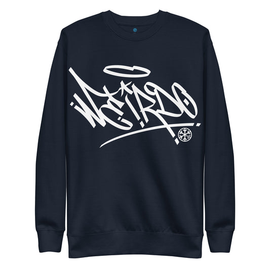 Navy-Weirdo Tag Graffiti Sweatshirt from B.Different Clothing, front view, graffiti-inspired streetwear