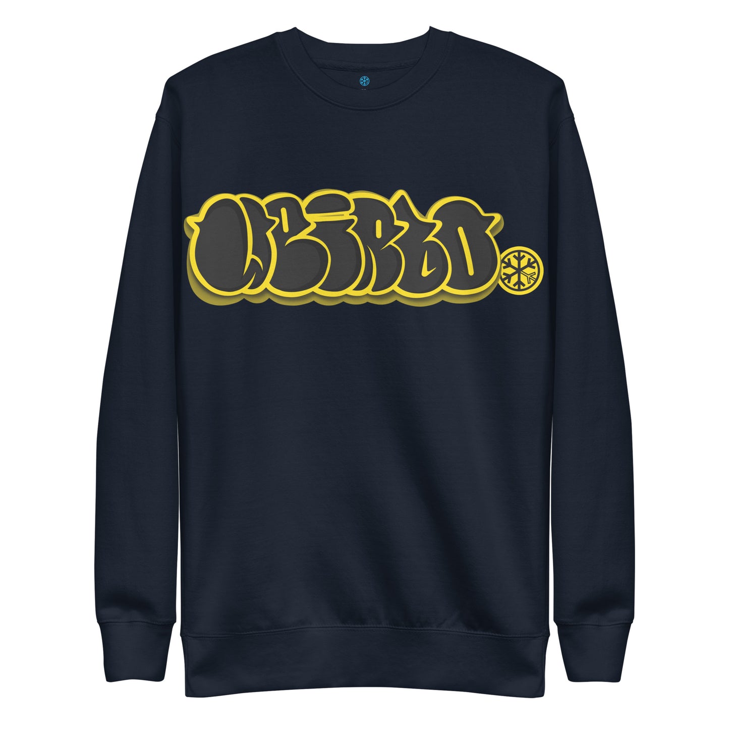 Navy-Weirdo Graffiti Throwie Sweatshirt from B.Different Clothing, front view, graffiti-inspired streetwear