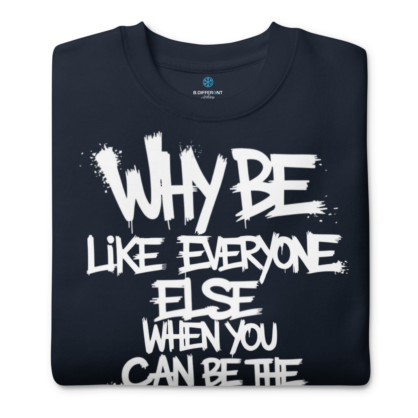 Navy-Chaos They Fear Graffiti Tag Sweatshirt from B.Different Clothing, folded, graffiti-inspired streetwear