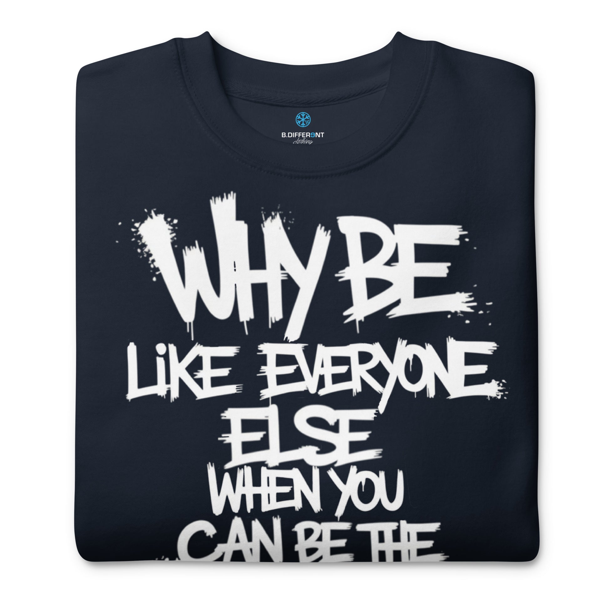 Navy-Chaos They Fear Graffiti Tag Sweatshirt from B.Different Clothing, folded, graffiti-inspired streetwear