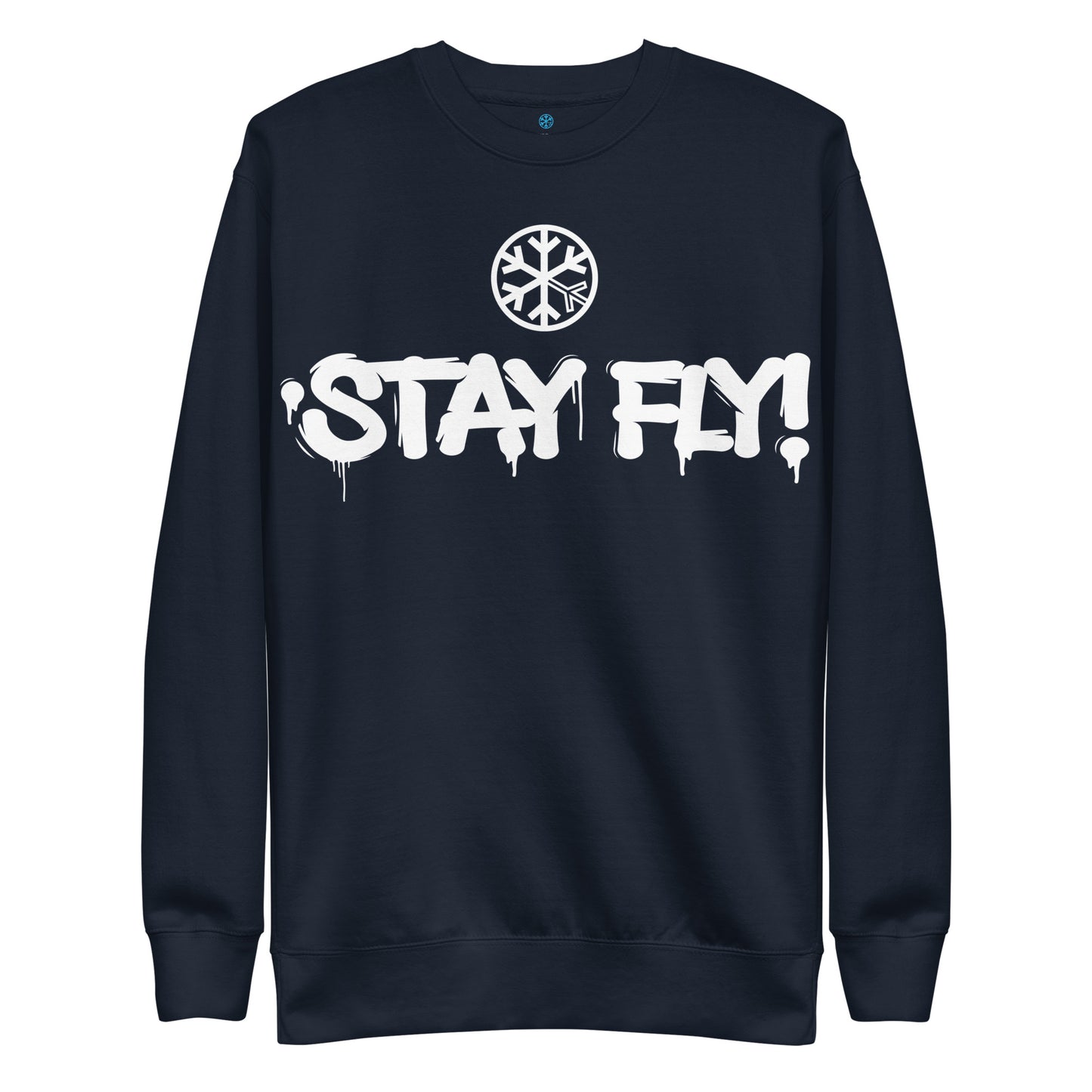 Navy-Stay Fly Graffiti Tag Sweatshirt from B.Different Clothing, front view, graffiti-inspired streetwear
