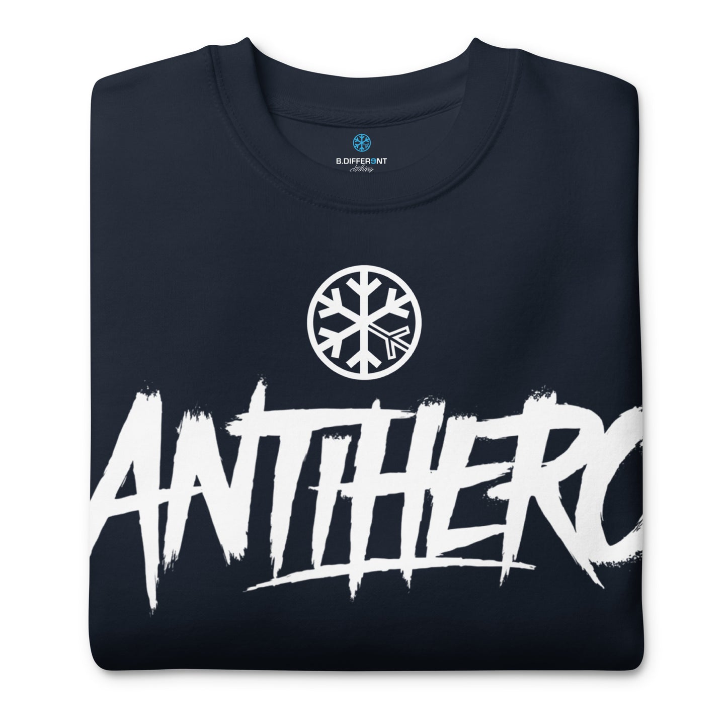 Navy-Antihero Graffiti Tag Sweatshirt from B.Different Clothing, folded, graffiti-inspired streetwear