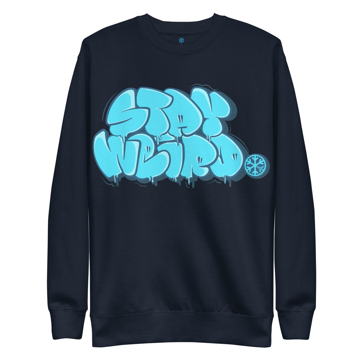 Navy-Stay Weird Graffiti Throw-up Sweatshirt from B.Different Clothing, front view, graffiti-inspired streetwear