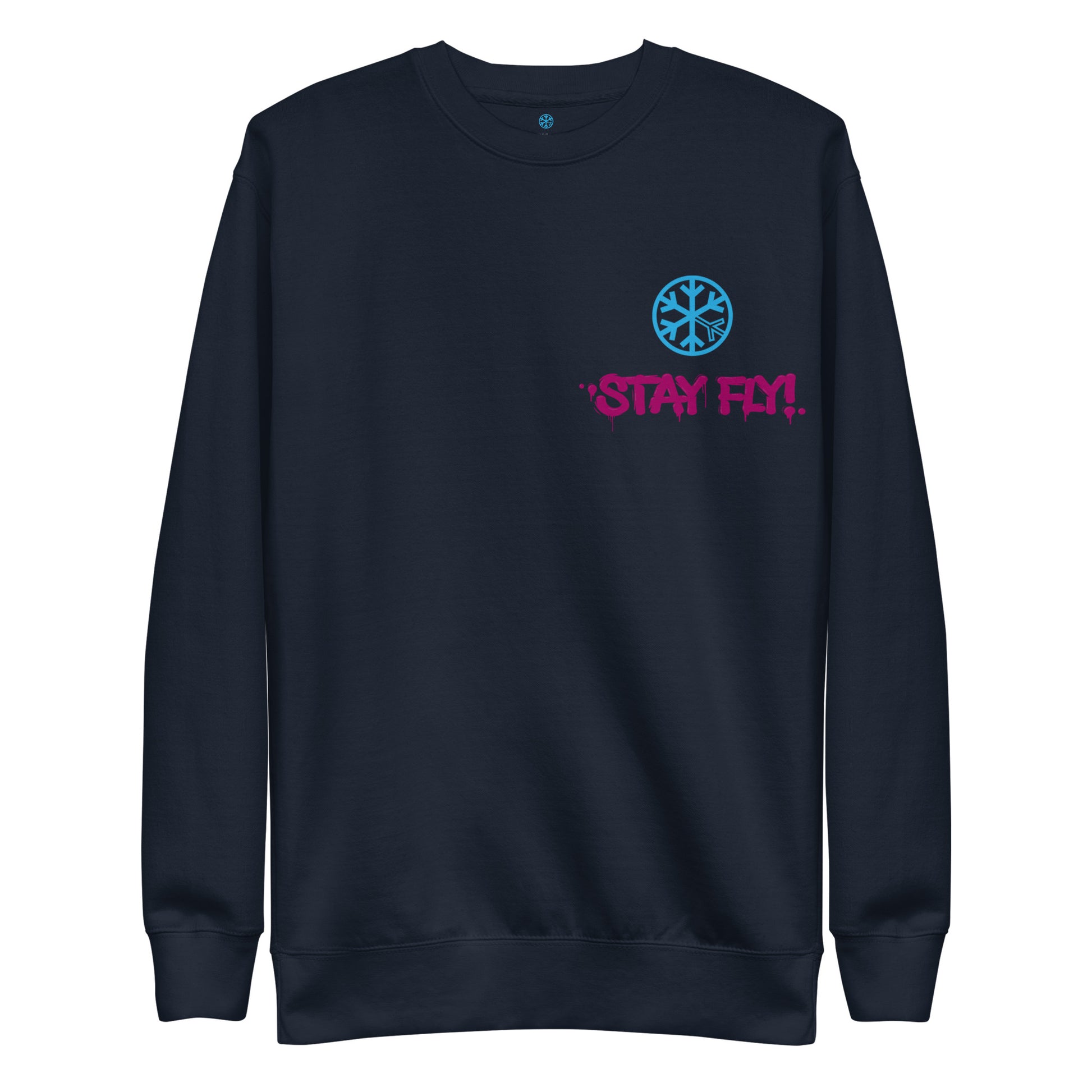 Navy-Stay Fly Graffiti Character Sweatshirt from B.Different Clothing, front view, graffiti-inspired streetwear