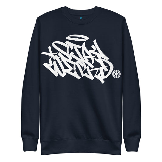 Navy-Stay Weird Graffiti Tag Sweatshirt from B.Different Clothing, front view, graffiti-inspired streetwear