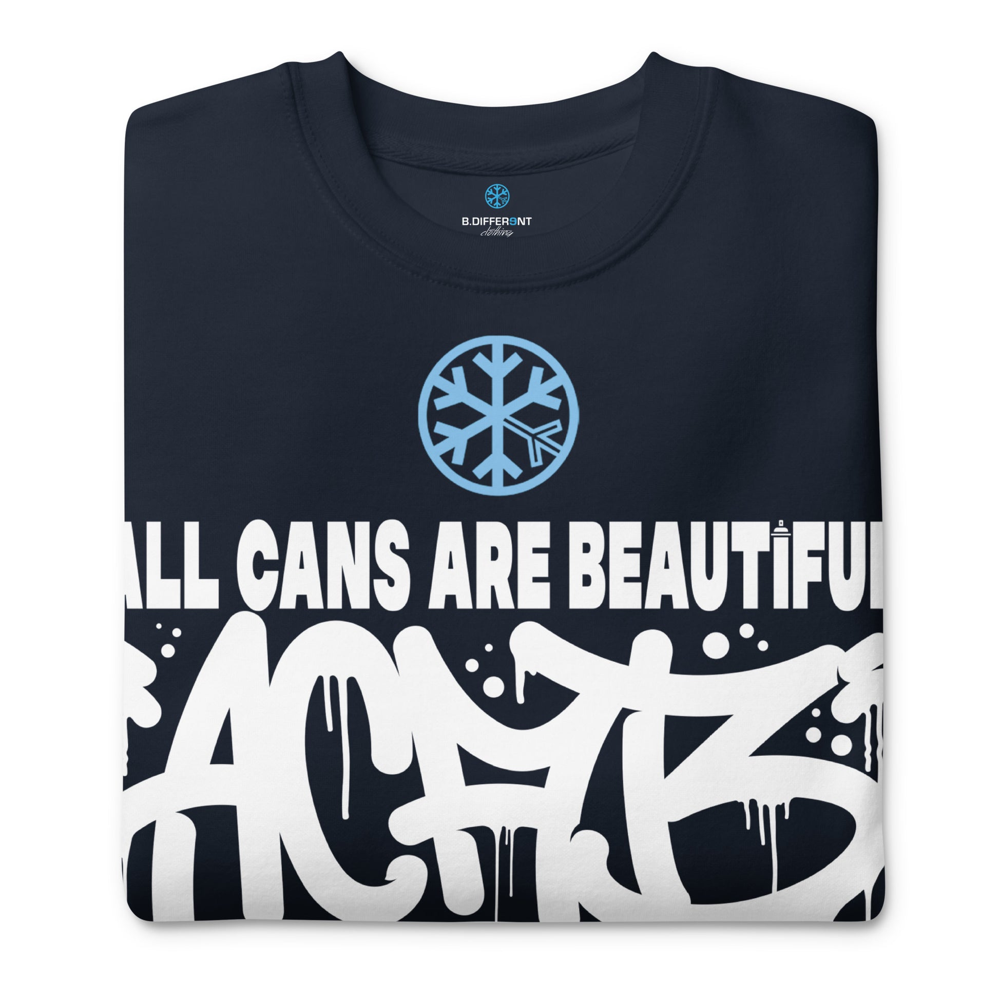 Navy-Acab Graffiti Tag Sweatshirt from B.Different Clothing, folded, graffiti-inspired streetwear