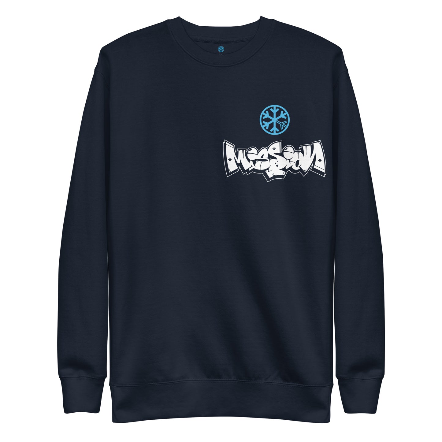 Navy-Mission Graffiti Character Sweatshirt from B.Different Clothing, front view, graffiti-inspired streetwear