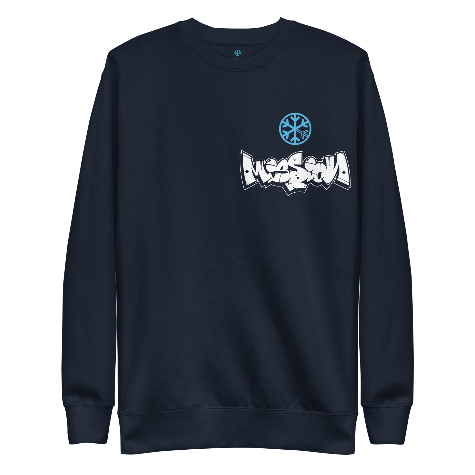 Navy-Mission Graffiti Character Sweatshirt from B.Different Clothing, front view, graffiti-inspired streetwear