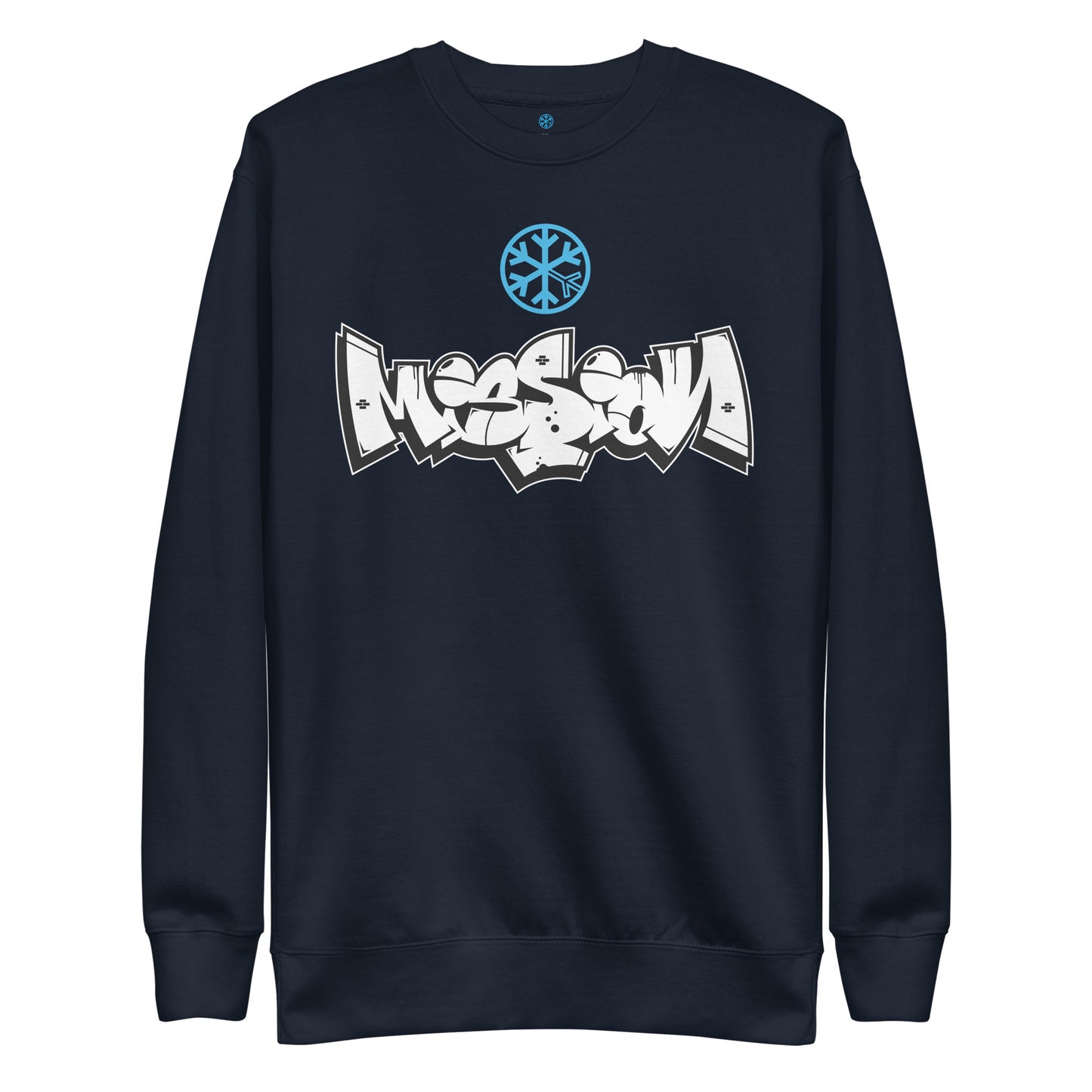 Navy-Mission Graffiti Piece Sweatshirt from B.Different Clothing, front view, graffiti-inspired streetwear