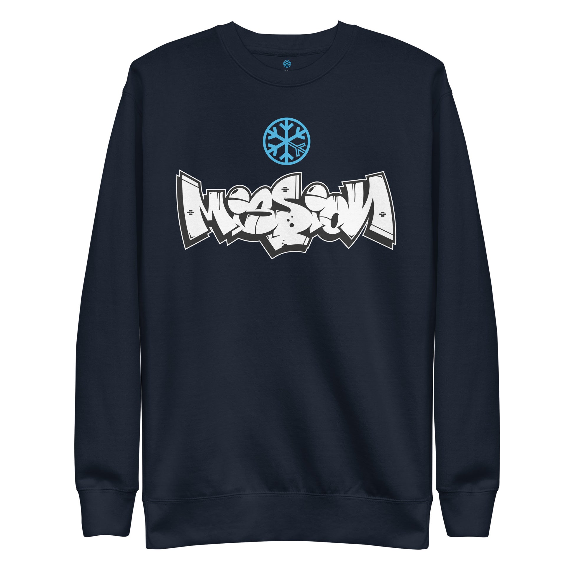 Navy-Mission Graffiti Piece Sweatshirt from B.Different Clothing, front view, graffiti-inspired streetwear