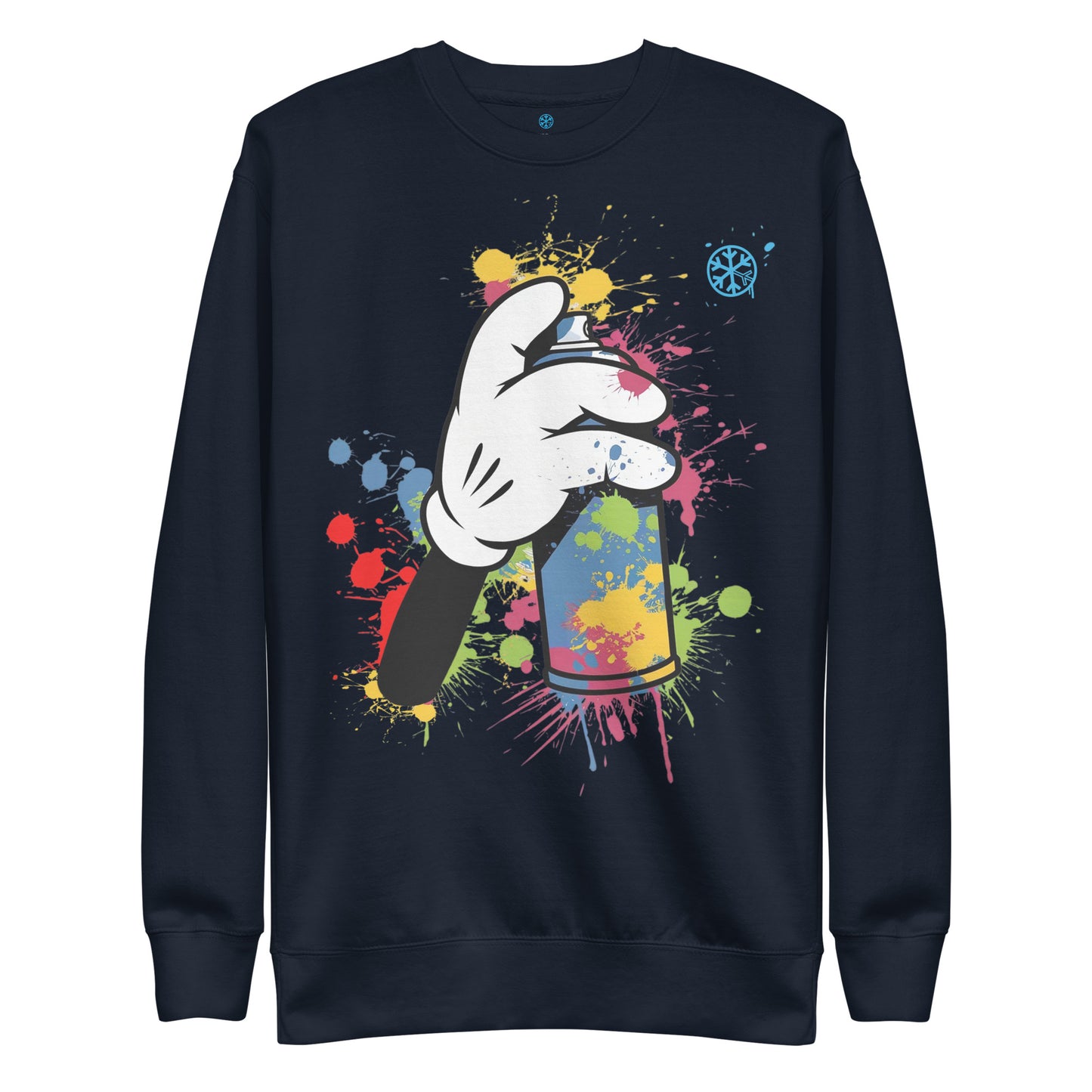 Navy-Hand Spray Can Graffiti Sweatshirt from B.Different Clothing, front view, graffiti-inspired streetwear