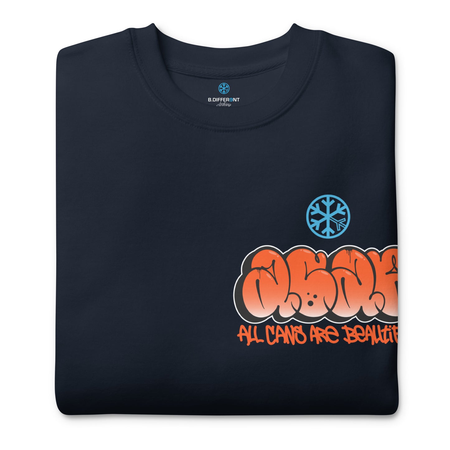 Navy-ACAB Girl Graffiti Sweatshirt from B.Different Clothing, folded, graffiti-inspired streetwear