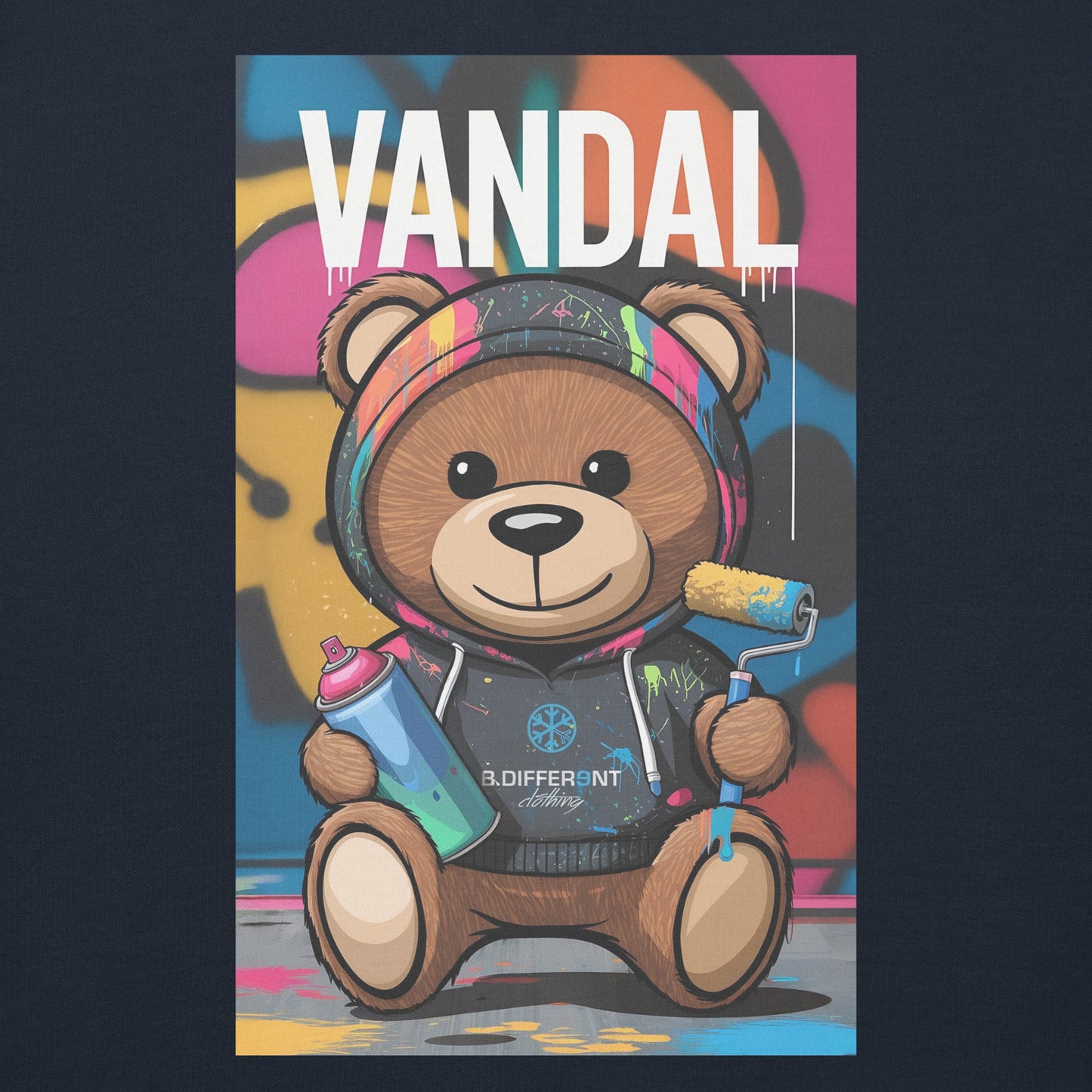 Navy-Vandal Teddy Bear Graffiti Sweatshirt from B.Different Clothing, graphic, graffiti-inspired streetwear