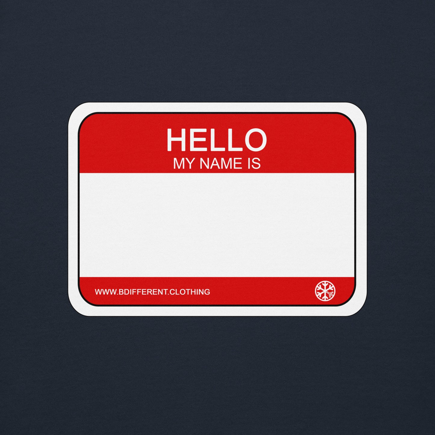 Navy-Hello My Name Is Sticker Graffiti Sweatshirt from B.Different Clothing, graphic, graffiti-inspired streetwear