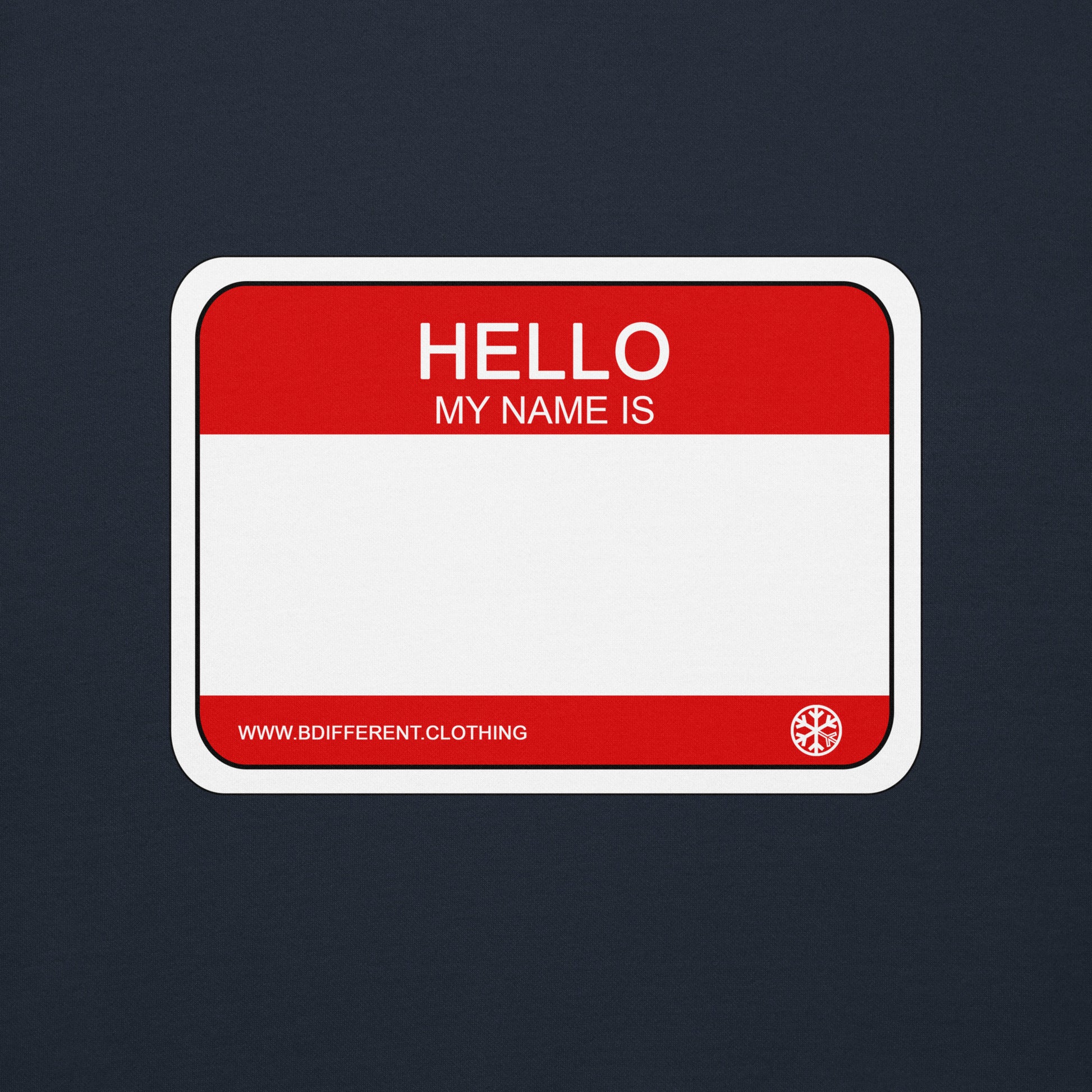 Navy-Hello My Name Is Sticker Graffiti Sweatshirt from B.Different Clothing, graphic, graffiti-inspired streetwear