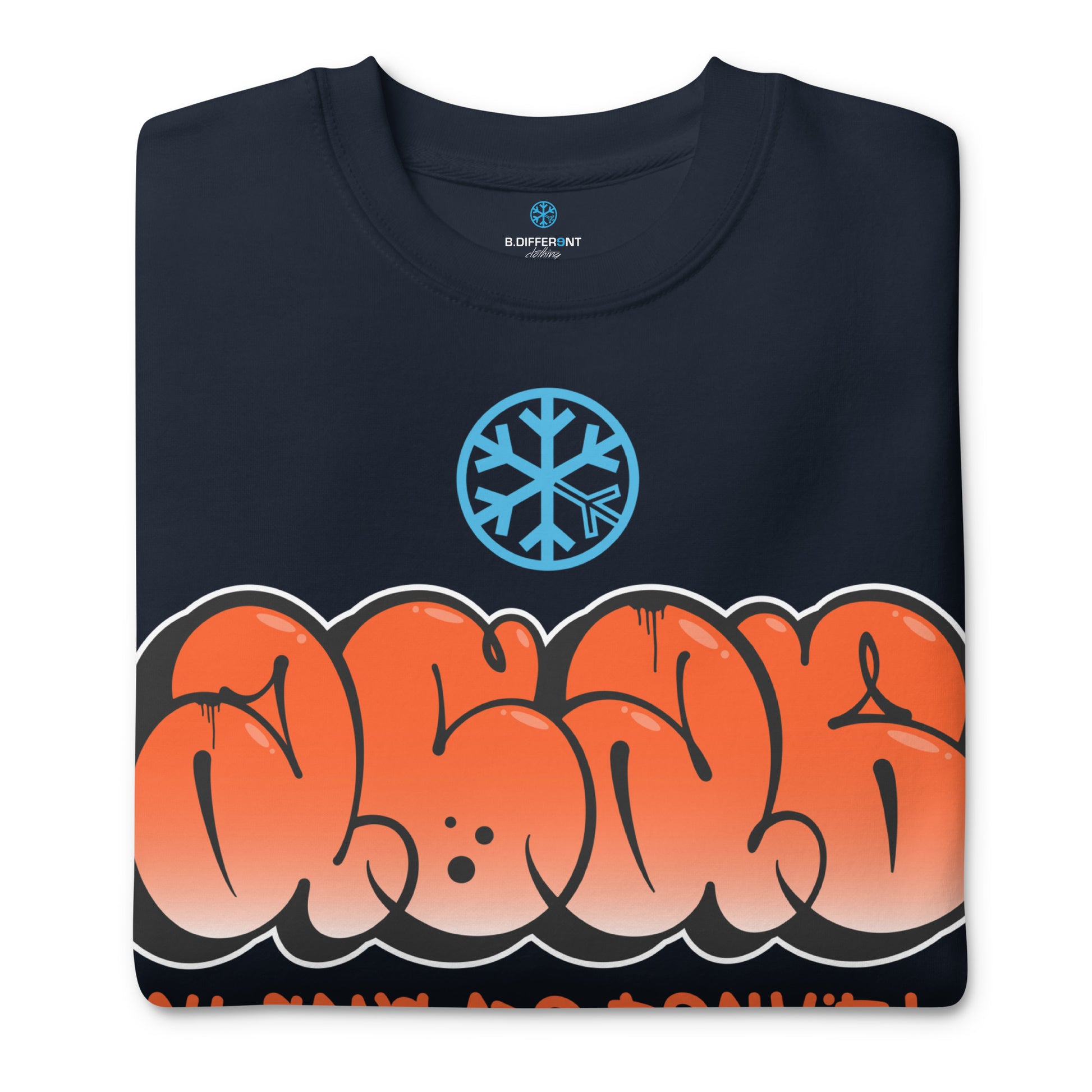 Navy-ACAB Graffiti Throw-up Sweatshirt from B.Different Clothing, folded, graffiti-inspired streetwear