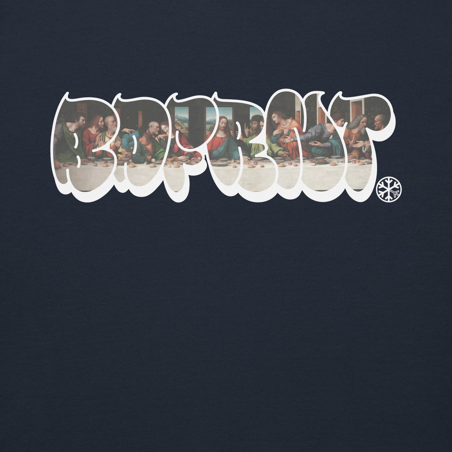 Navy-BDFRNT Throwie x Last Supper Graffiti Sweatshirt from B.Different Clothing, graphic, graffiti-inspired streetwear