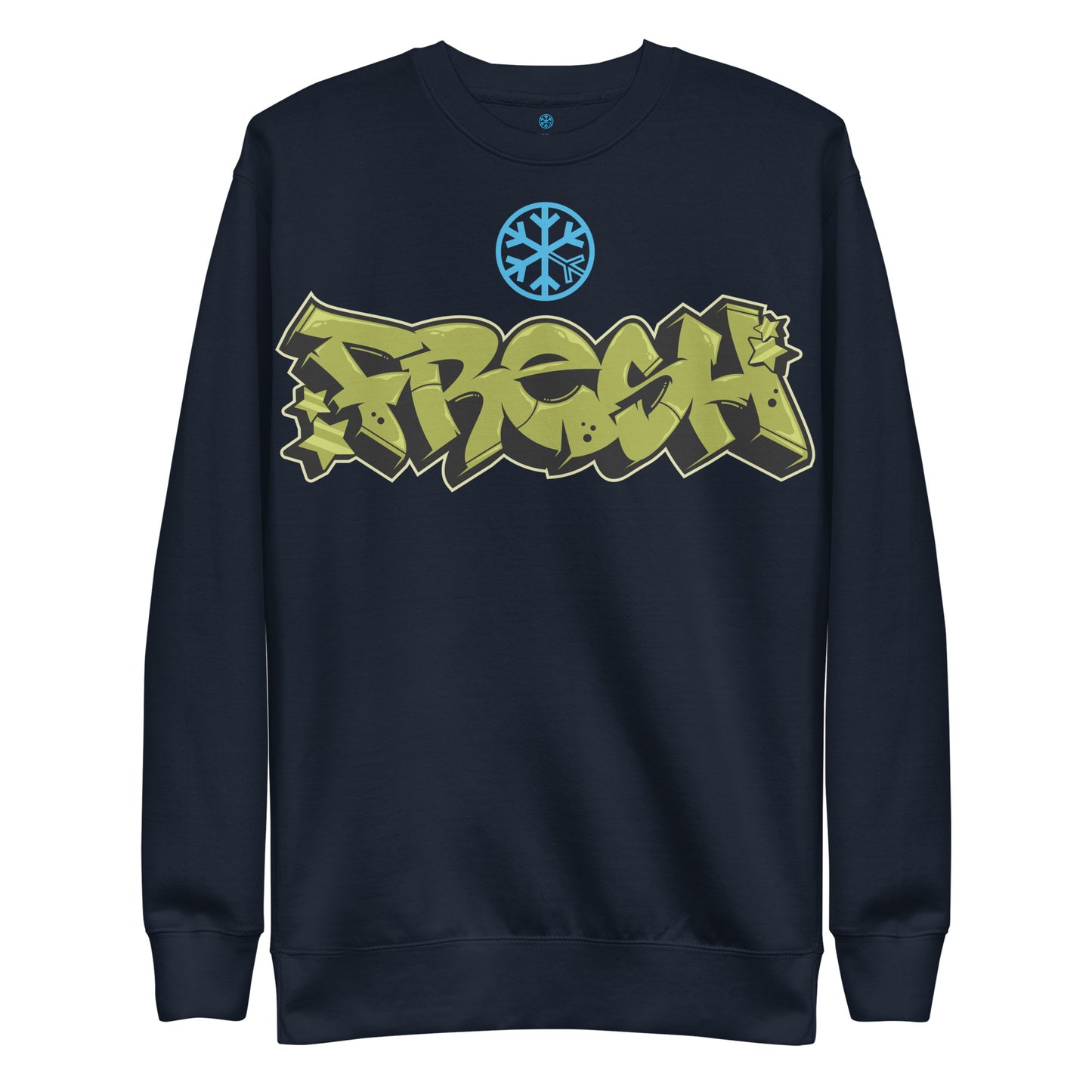 Navy-Fresh Graffiti Piece Sweatshirt from B.Different Clothing, front view, graffiti-inspired streetwear