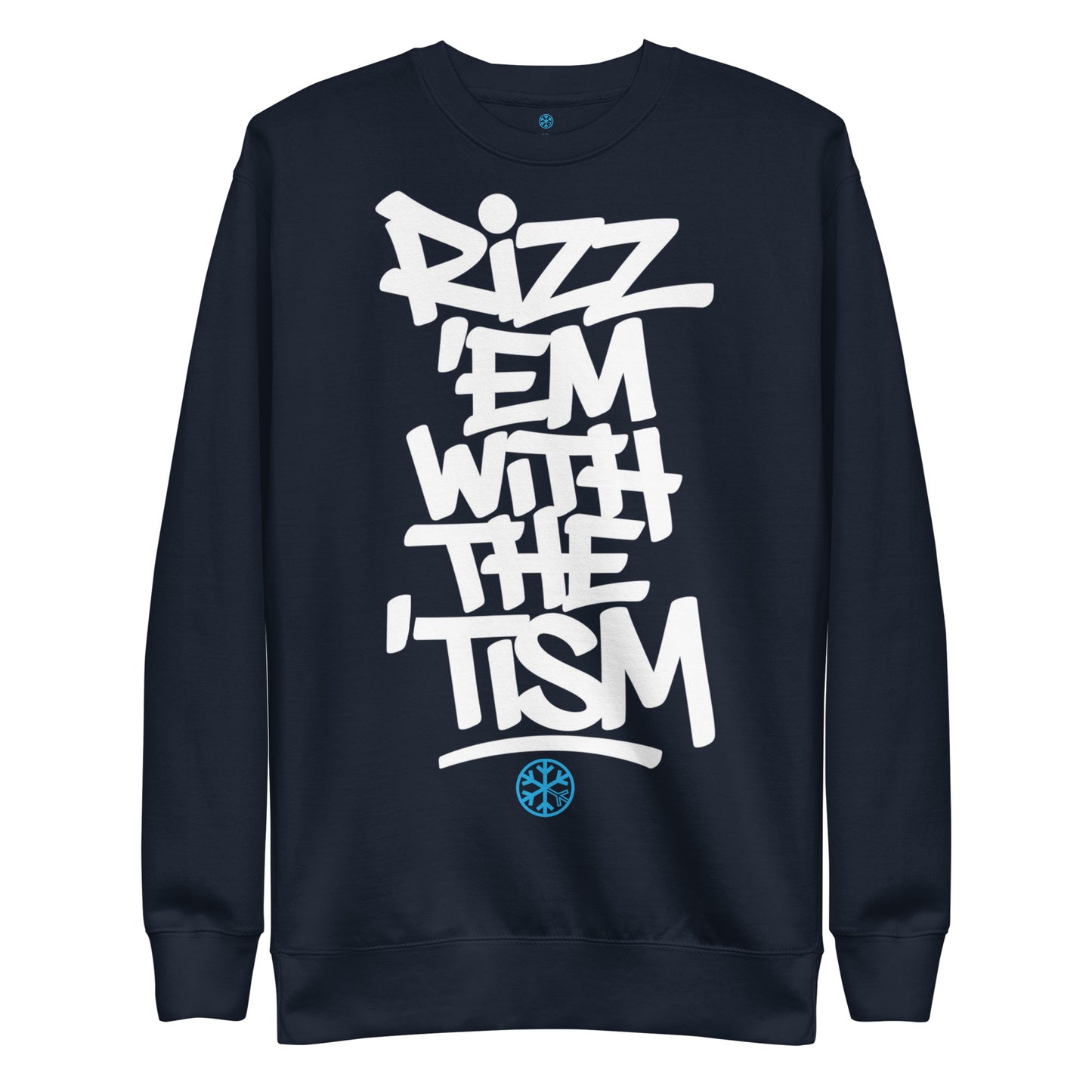 Navy-Rizz 'Em With The 'Tism Graffiti Sweatshirt from B.Different Clothing, front view, graffiti-inspired streetwear