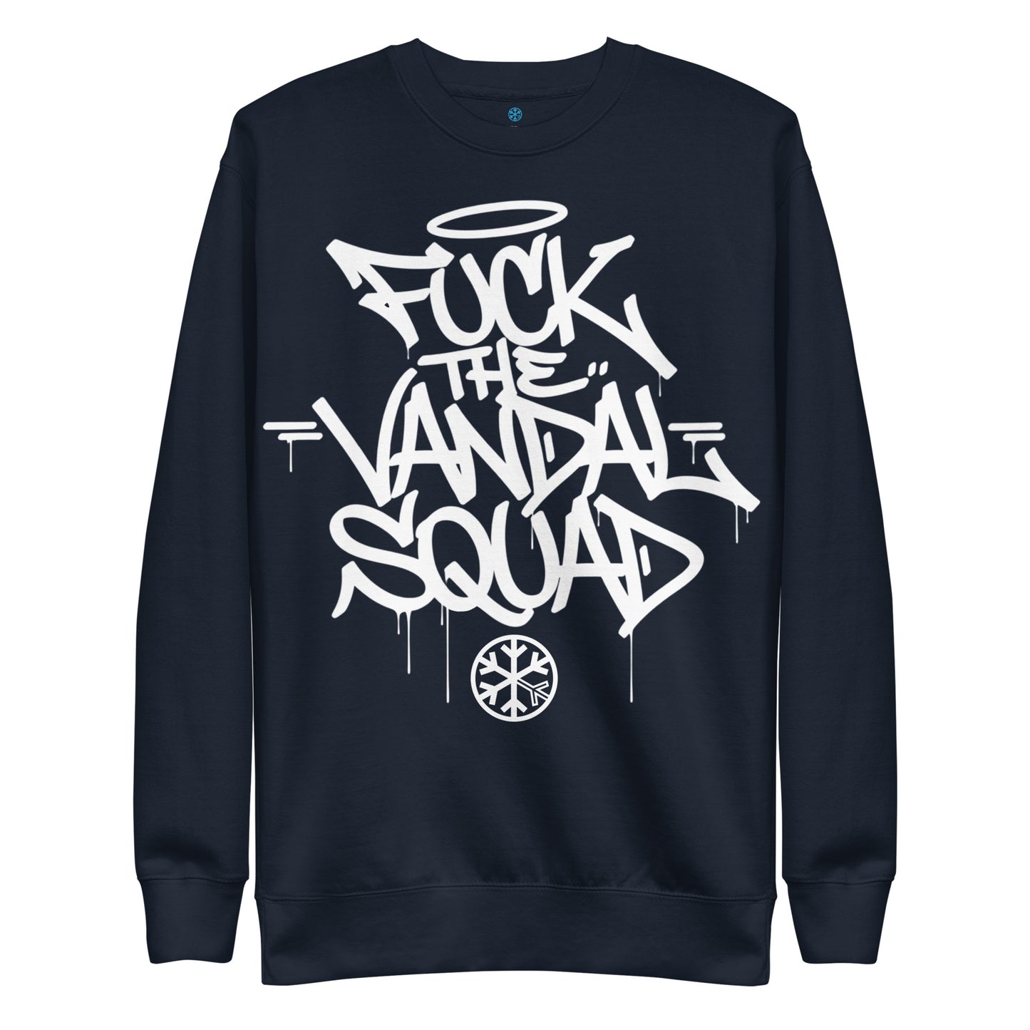 Navy-Fuck The Vandal Squad Graffiti Sweatshirt from B.Different Clothing, front view, graffiti-inspired streetwear