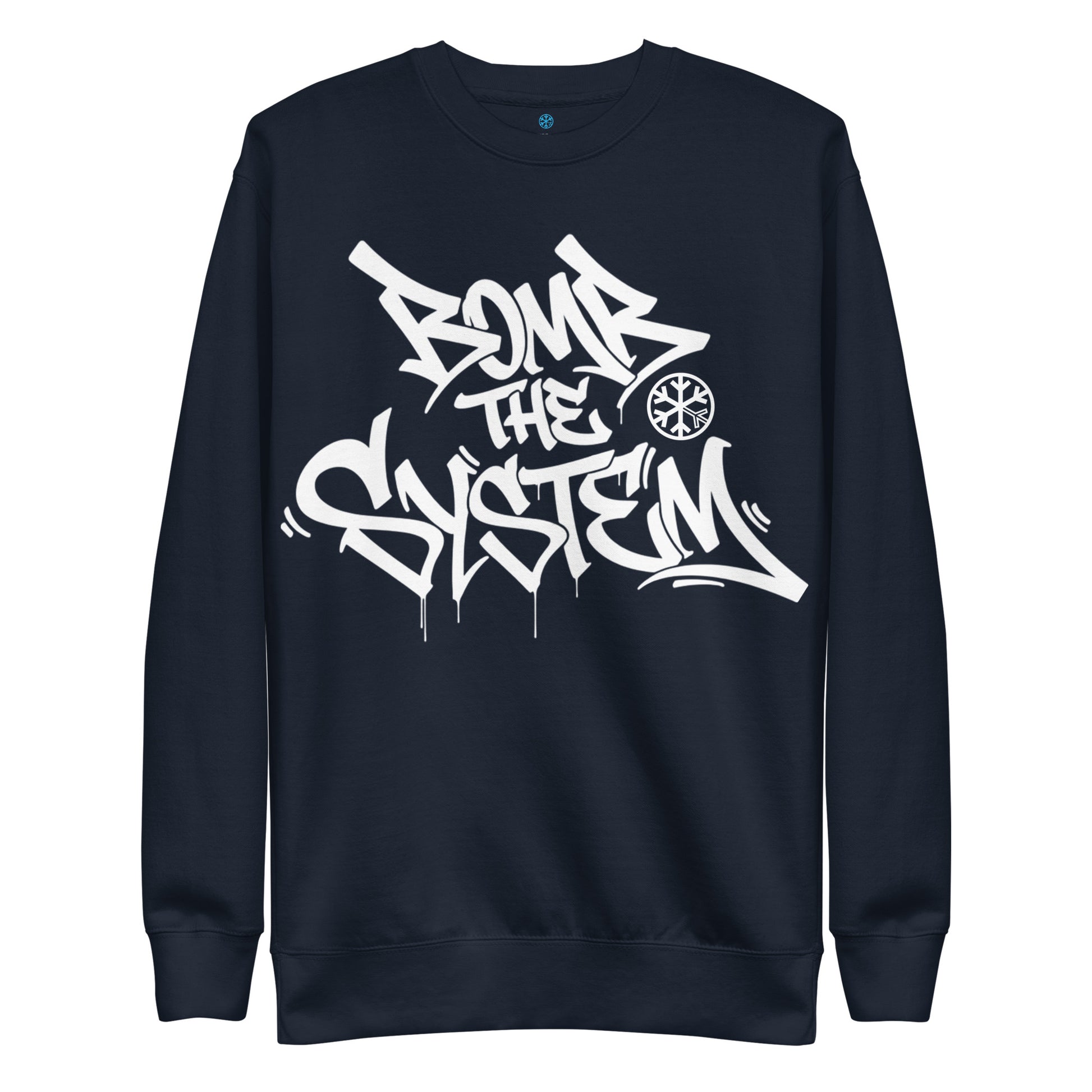 Navy-Bomb The System Graffiti Sweatshirt from B.Different Clothing, front view, graffiti-inspired streetwear