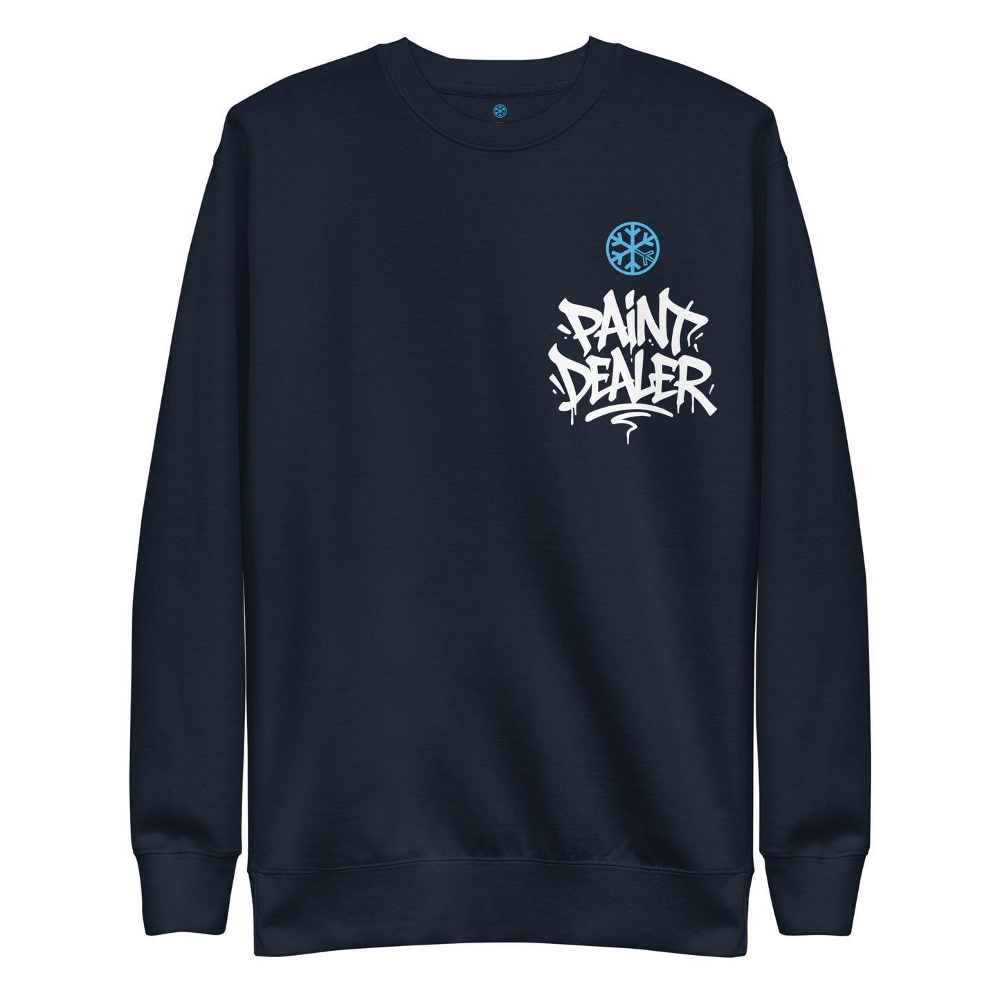 Navy-Paint Dealer Graffiti Character Sweatshirt from B.Different Clothing, front view, graffiti-inspired streetwear