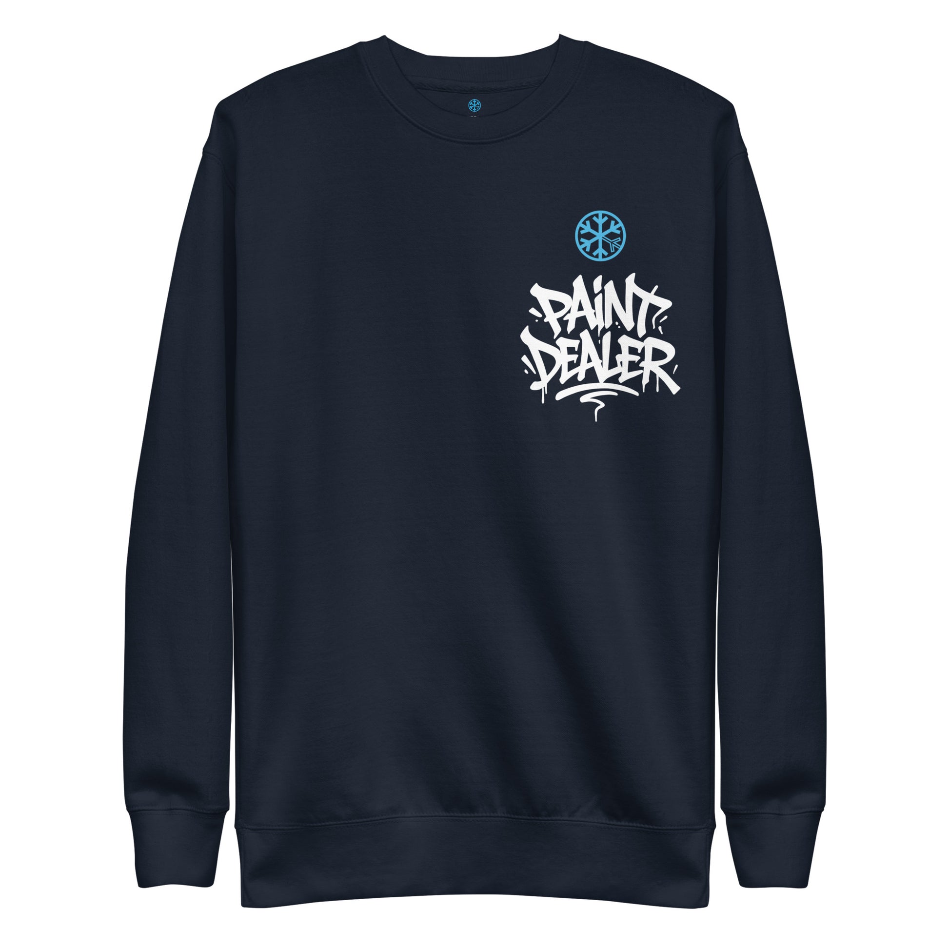 Navy-Paint Dealer Graffiti Character Sweatshirt from B.Different Clothing, front view, graffiti-inspired streetwear