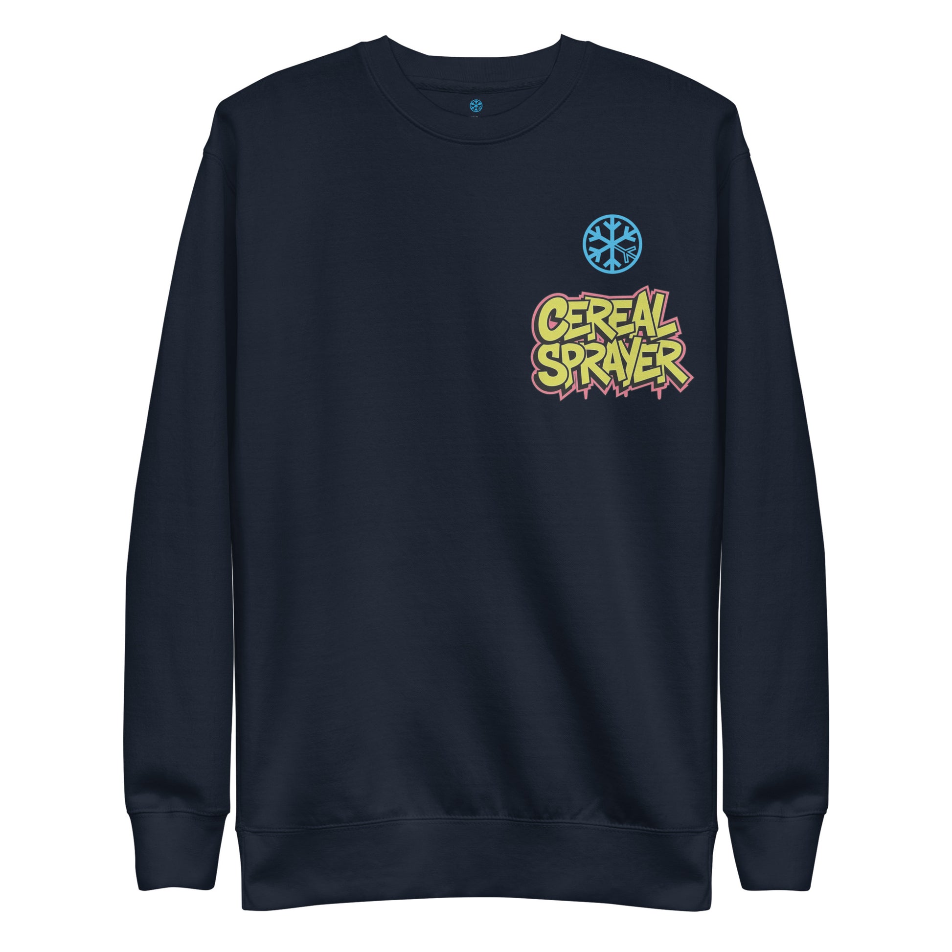 Navy-Cereal Sprayer Graffiti Sweatshirt from B.Different Clothing, front view, graffiti-inspired streetwear