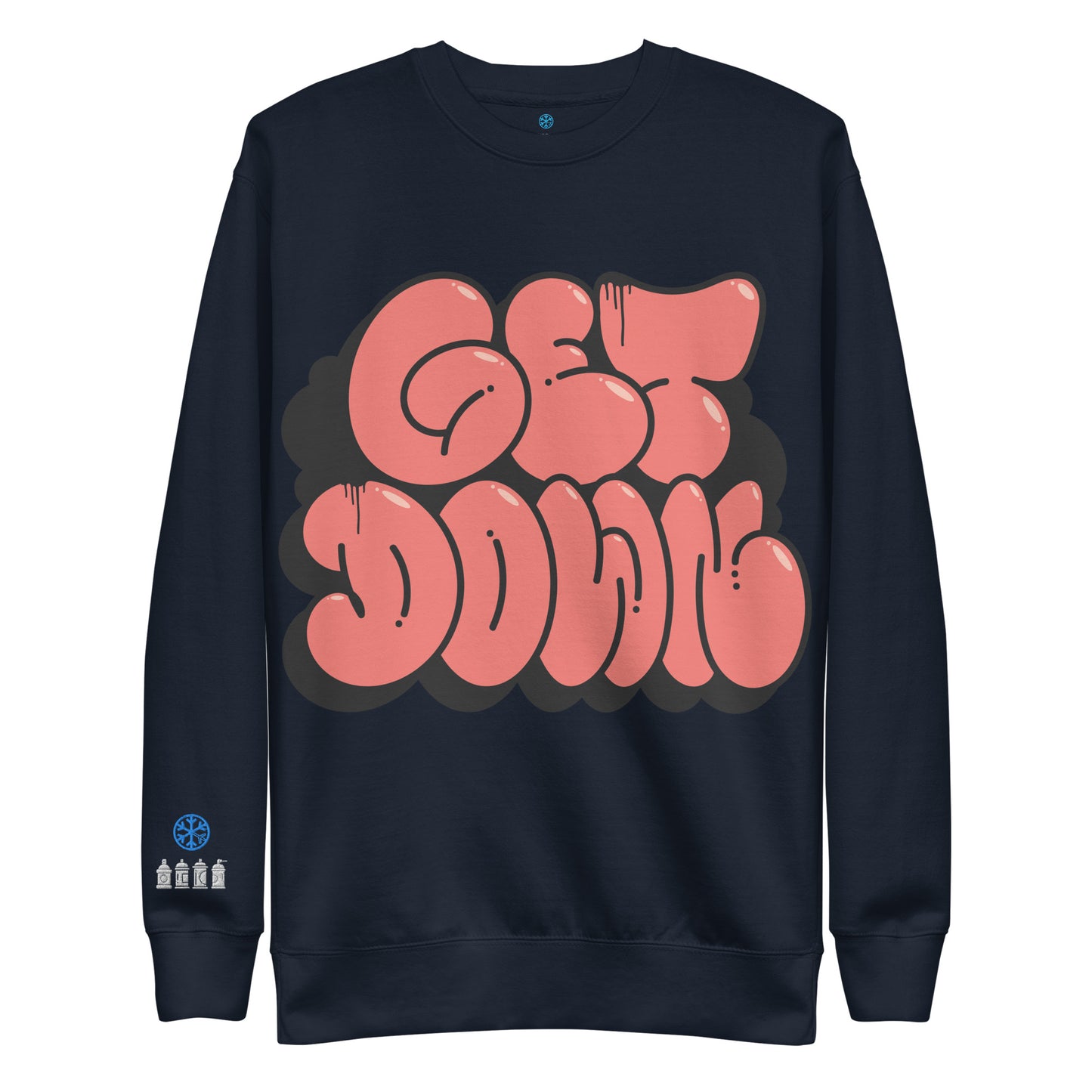Navy-Get Down Graffiti Throw-up Sweatshirt from B.Different Clothing, front view, graffiti-inspired streetwear