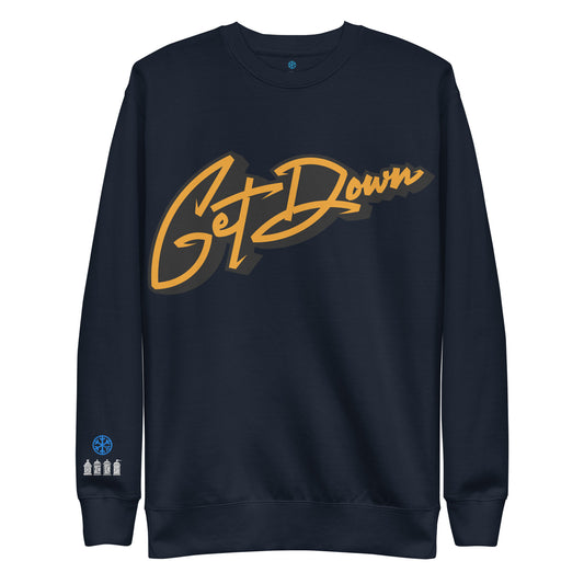 Navy-Get Down Graffiti Tag Sweatshirt from B.Different Clothing, front view, graffiti-inspired streetwear