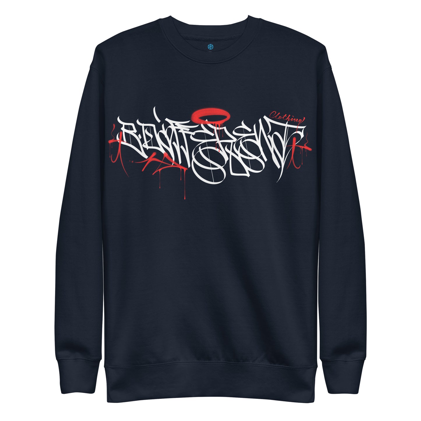 Navy-Caos One Collab Graffiti Sweatshirt from B.Different Clothing, front view, graffiti-inspired streetwear