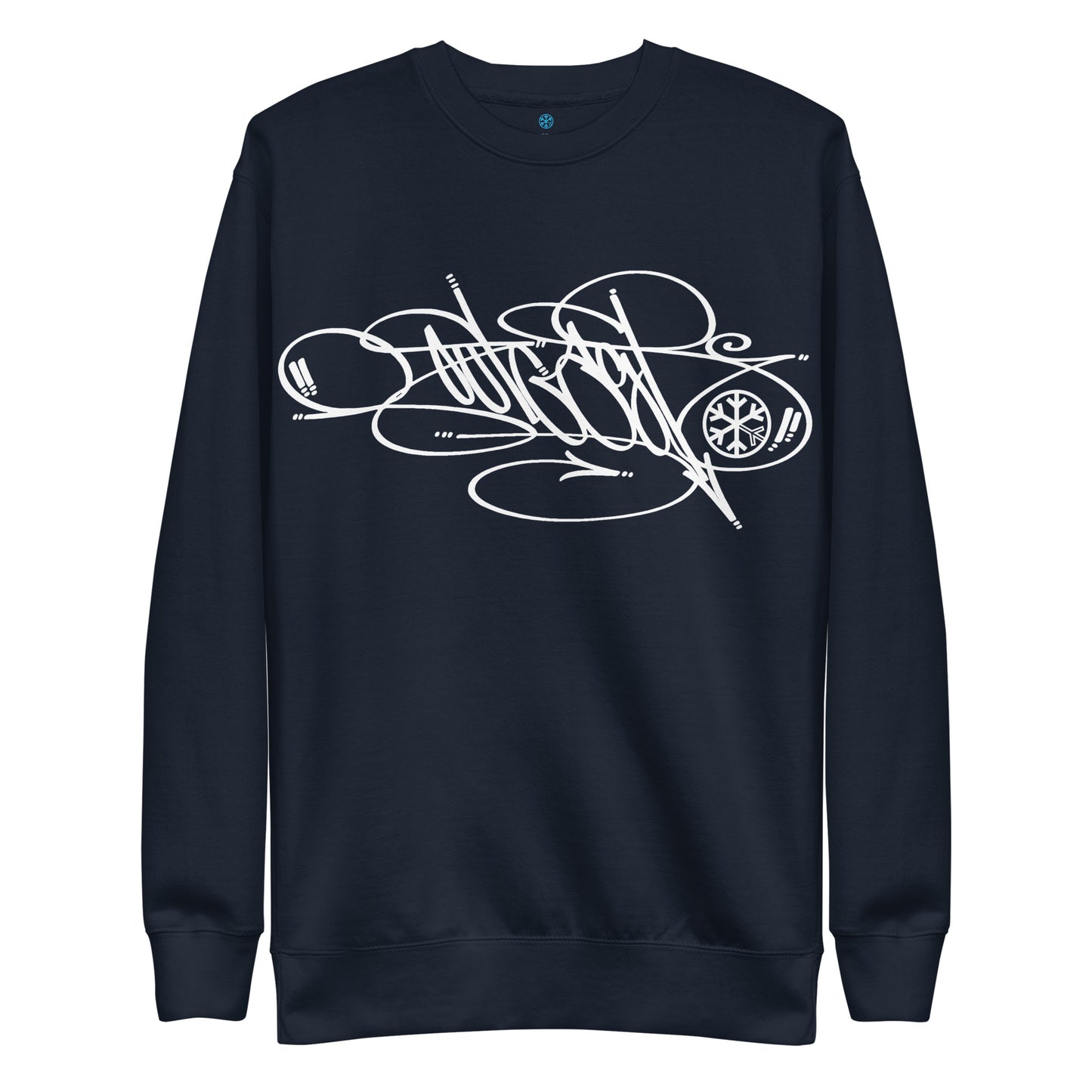 Navy-Outcast Tag Sweatshirt by Graffiti Dad from B.Different Clothing, front view, graffiti-inspired streetwear