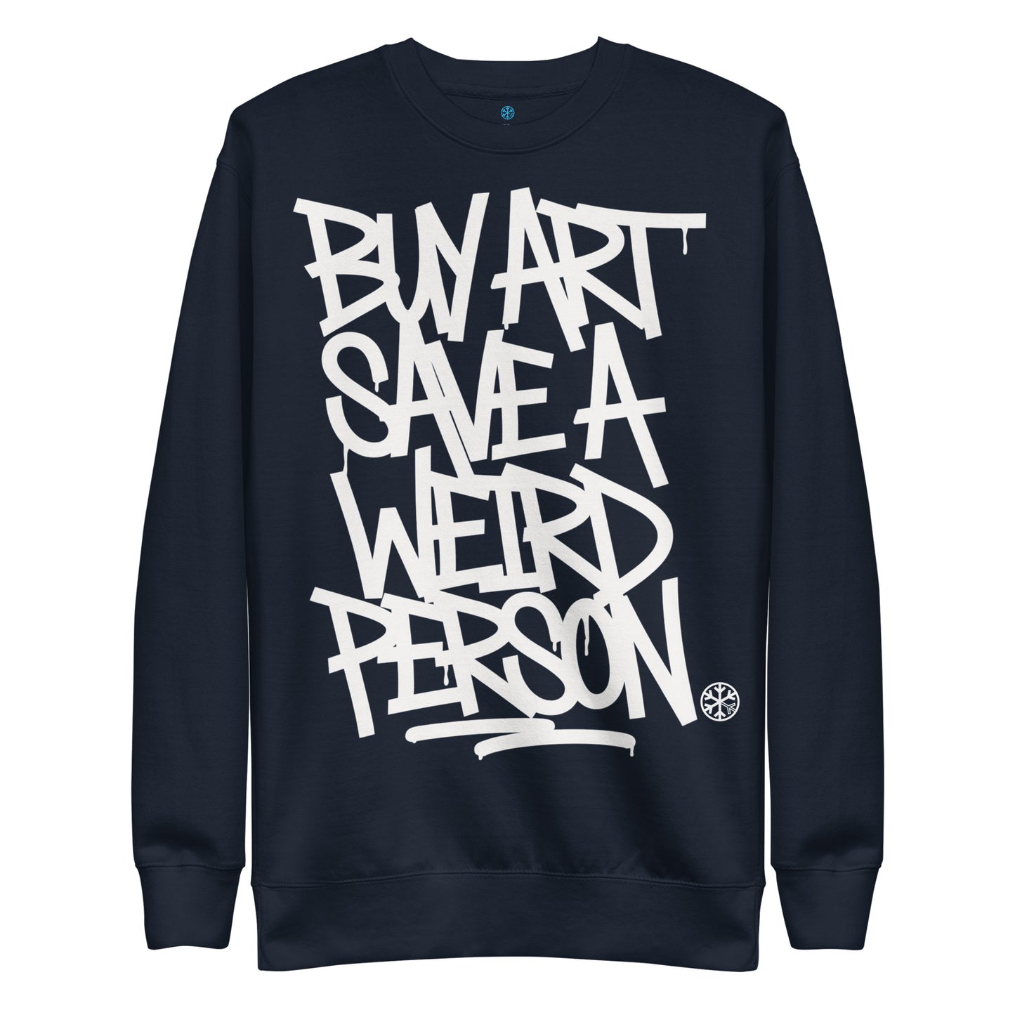 Navy-Buy Art Save a Weird Person Graffiti Sweatshirt from B.Different Clothing, front view, graffiti-inspired streetwear