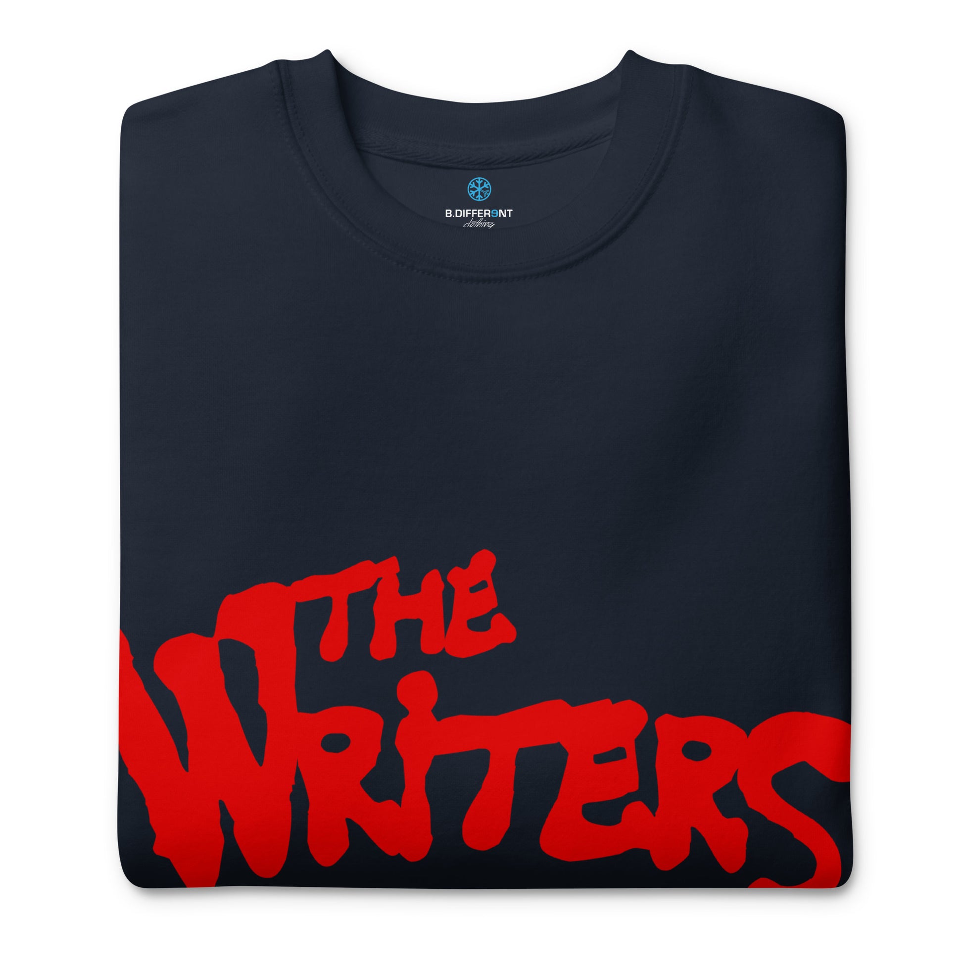 Navy-The Writers Graffiti Lettering Sweatshirt from B.Different Clothing, folded, graffiti-inspired streetwear