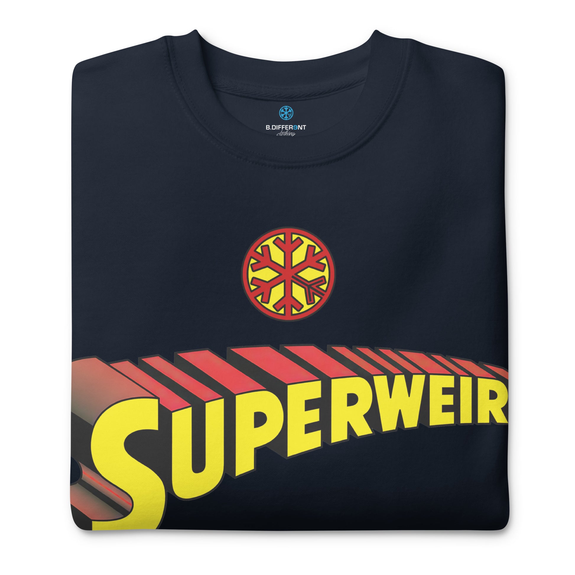Navy-Superweird Sweatshirt from B.Different Clothing, folded, graffiti-inspired streetwear