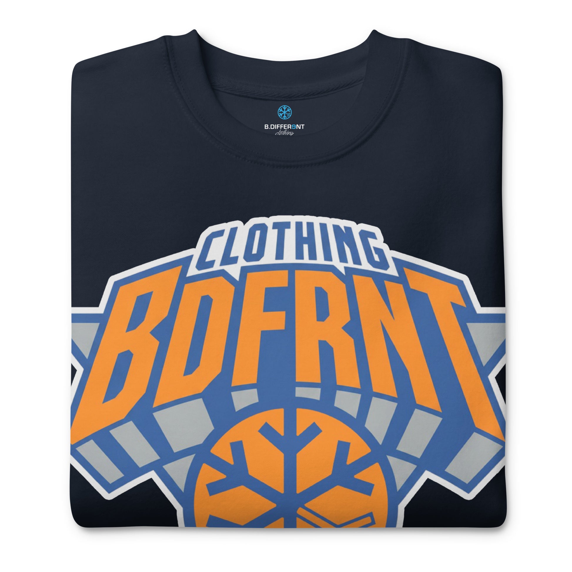 Navy-BDFRNT Logo 2011 Sweatshirt from B.Different Clothing, folded, graffiti-inspired streetwear
